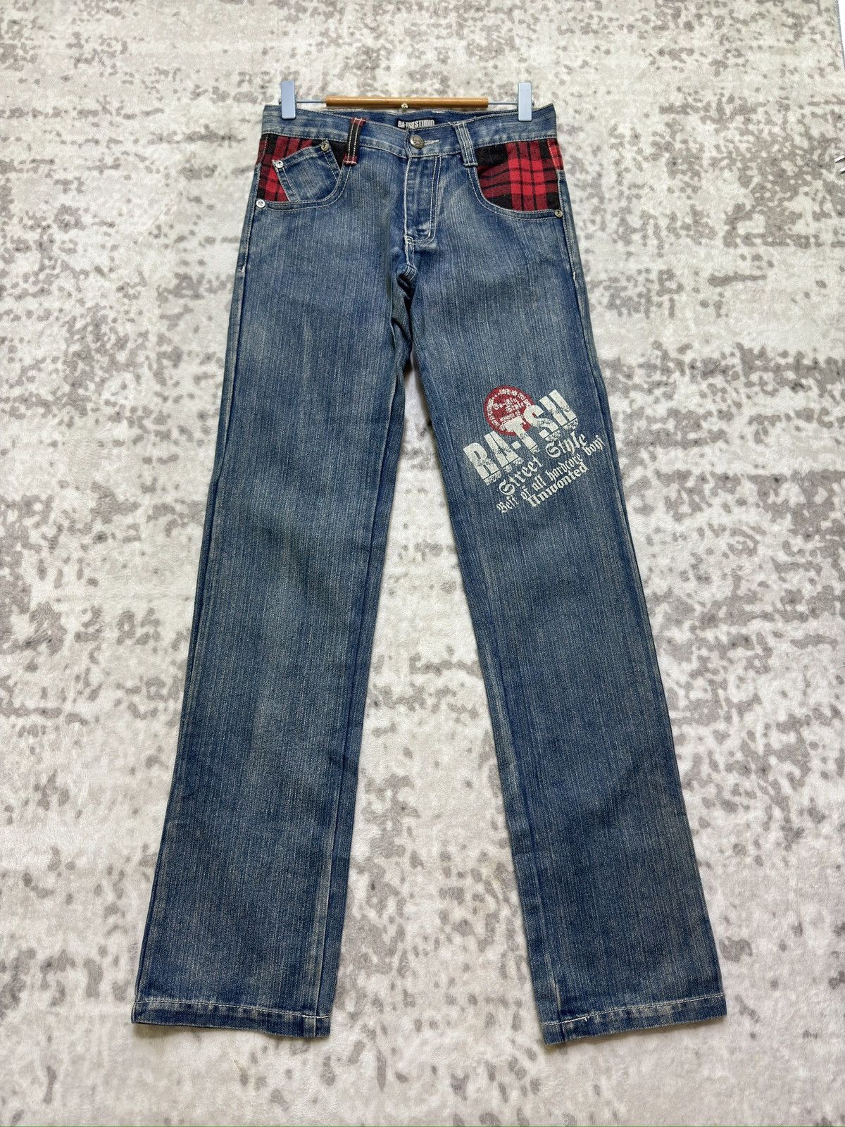 Hysteric Glamour Batsu Studio Punk Streetwear Graphic Tartan Patch Denim Size US 29 - 1 Thumbnail