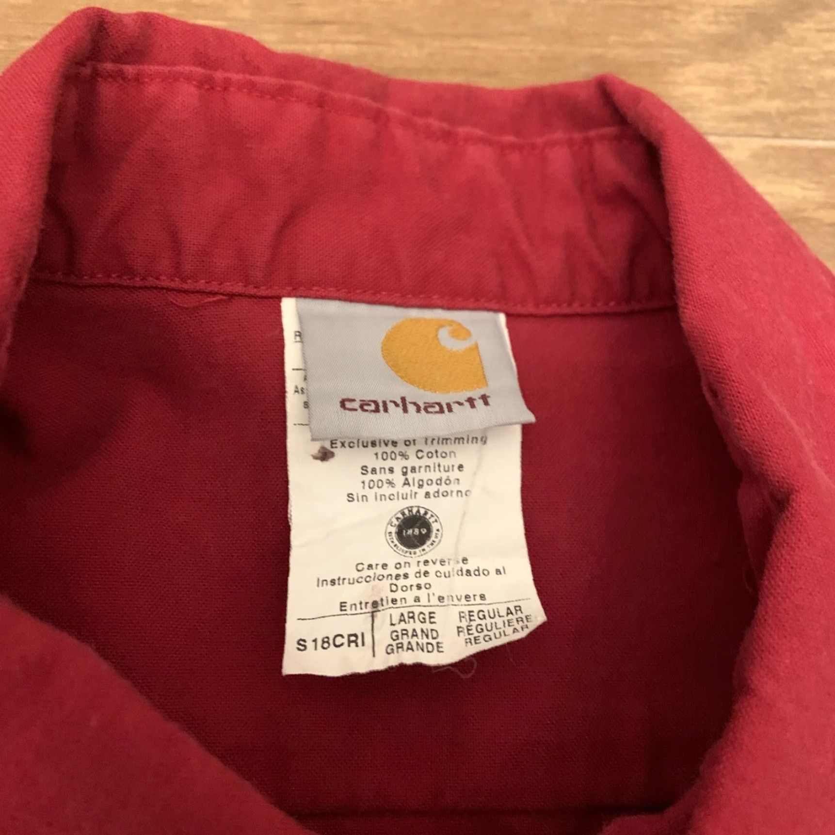 Carhartt VINTAGE Carhartt Button-Up Shirt Red Solid Short Sleeve Cotton Adult Large Classic Mens Size US L / EU 52-54 / 3 - 3 Thumbnail