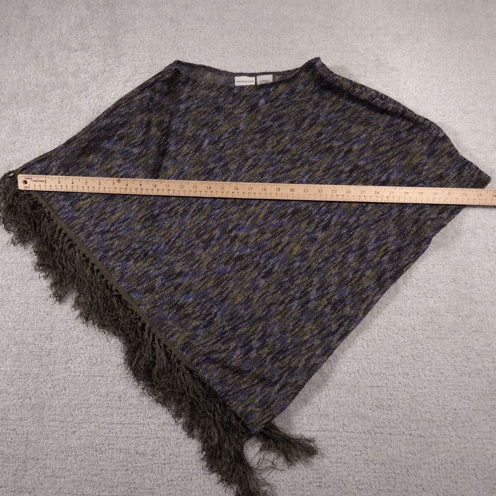 Vintage VINTAGE White Stag Poncho Womens One Size Blue Green Metallic Knit Fringe Pullover USA Size ONE SIZE - 6 Thumbnail