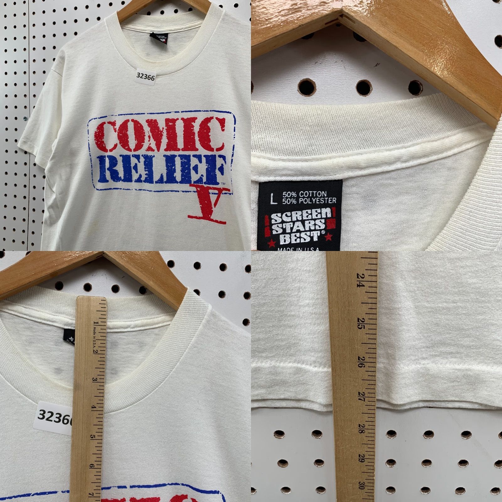 Vintage VINTAGE Screens Stars 90s Comic Relief Shirt Mens Large White Short Sleeve Crew Neck Single Stitch Robin Williams Size US L / EU 52-54 / 3 - 8 Thumbnail