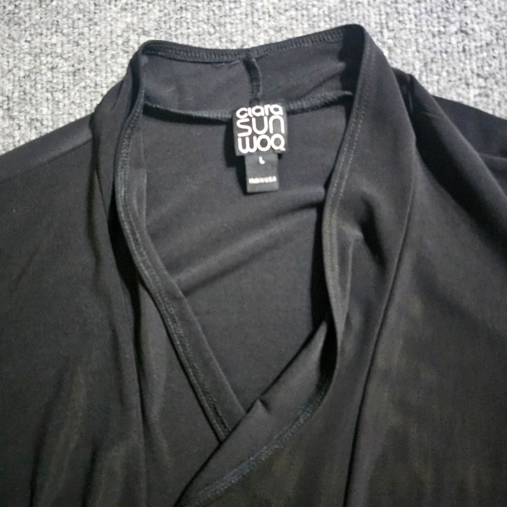 Vintage Clara Sun Woo Top Women Large Black Open Cardigan Shrug 3/4 Sleeve Stretch Basic Knit Blouse Size L / US 10 / IT 46 - 2 Thumbnail