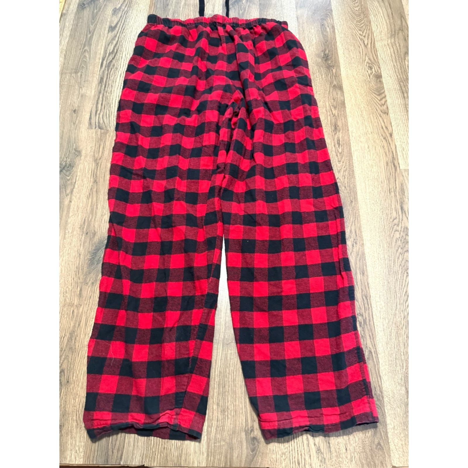 Vintage Lazy One Pants Men's Medium Black Red Checkered Sleepwear Pants Tie Waist Pajama Pants Mens Regular 100% Cotton Size US 31 - 2 Thumbnail