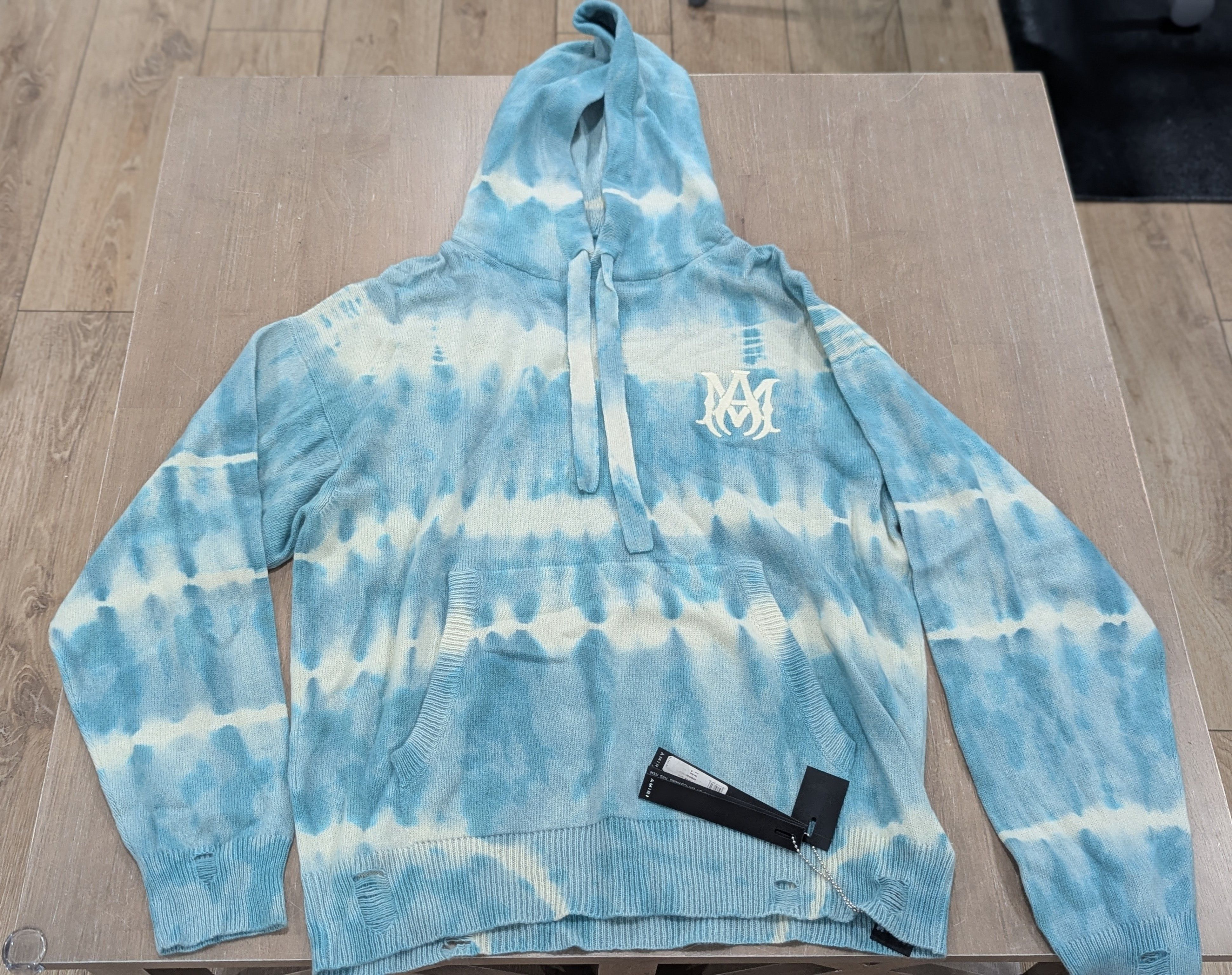 AMIRI MA Tie-Dye Pullover Cashmere Hoodie Sea Blue Medium