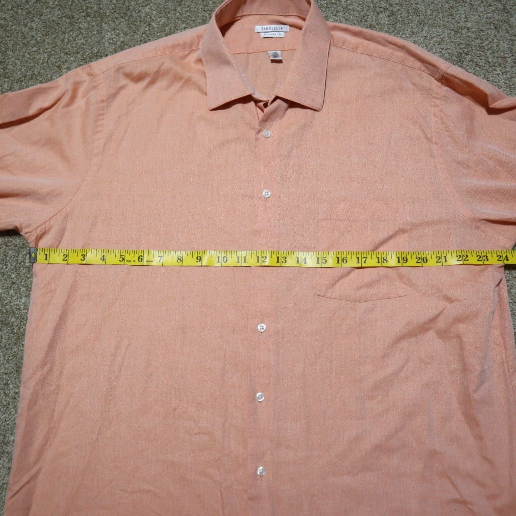 Van Heusen Van Heusen Peach Pink Regular Fit Button-Up Shirt Long Sleeve Men Size 16 32/33 Size US L / EU 52-54 / 3 - 4 Thumbnail