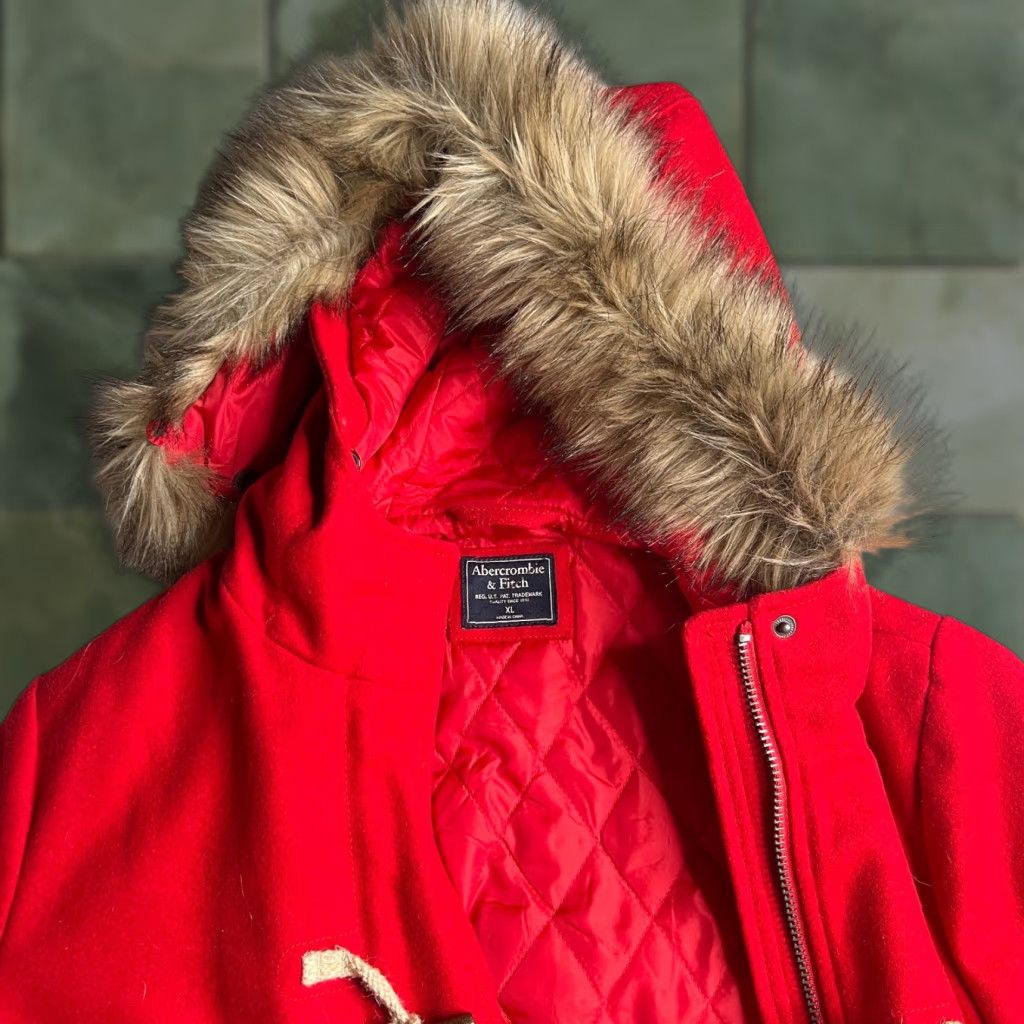 Abercrombie & Fitch VINTAGE Abercrombie & Fitch Red Wool Duffle Coat Hood Womens XL Winter Jacket Size XL / US 12-14 / IT 48-50 - 1 Thumbnail