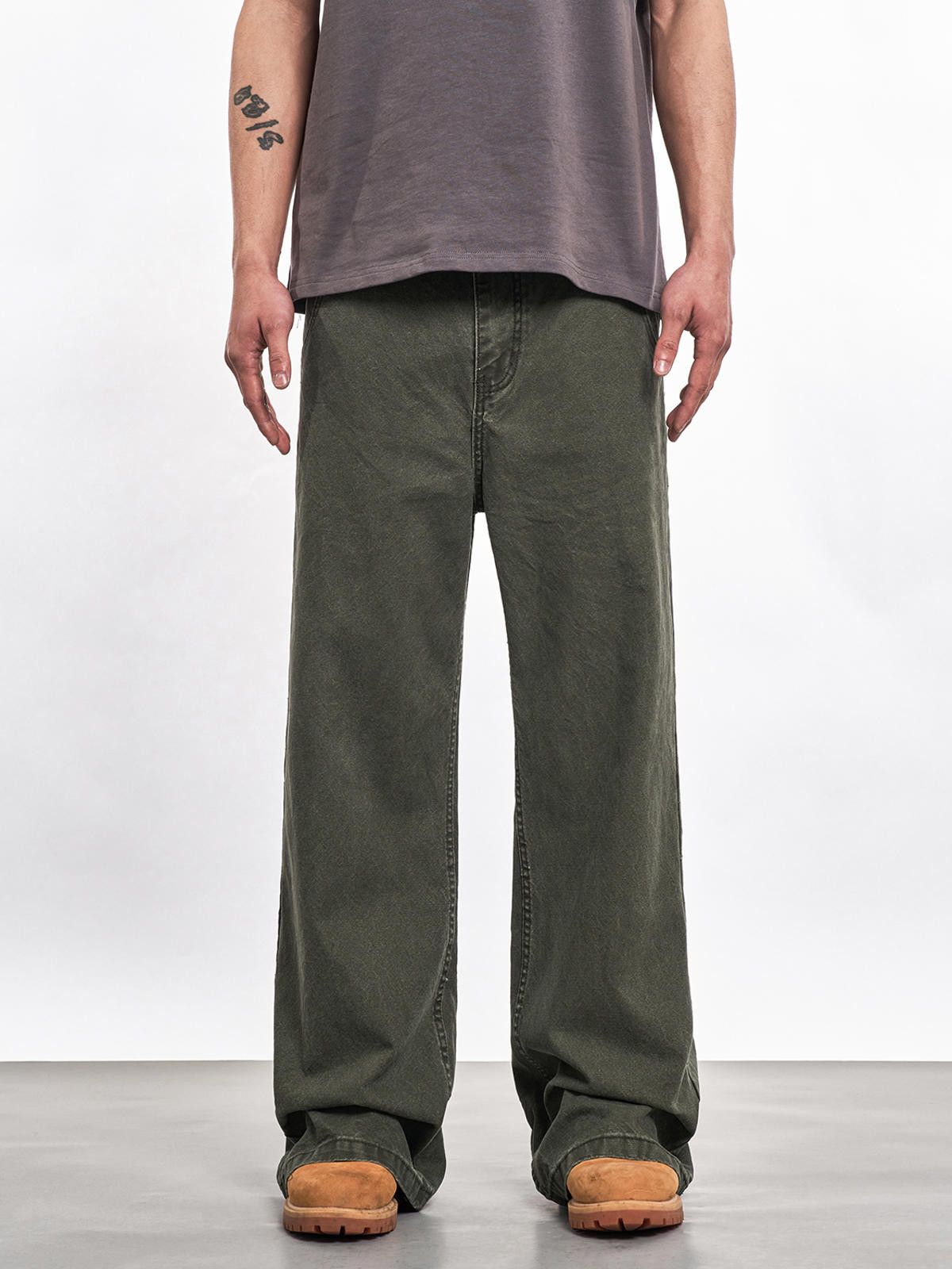 Japanese Brand Wide Leg Baggy Jeans in Olive Green Size US 32 / EU 48 - 3 Thumbnail