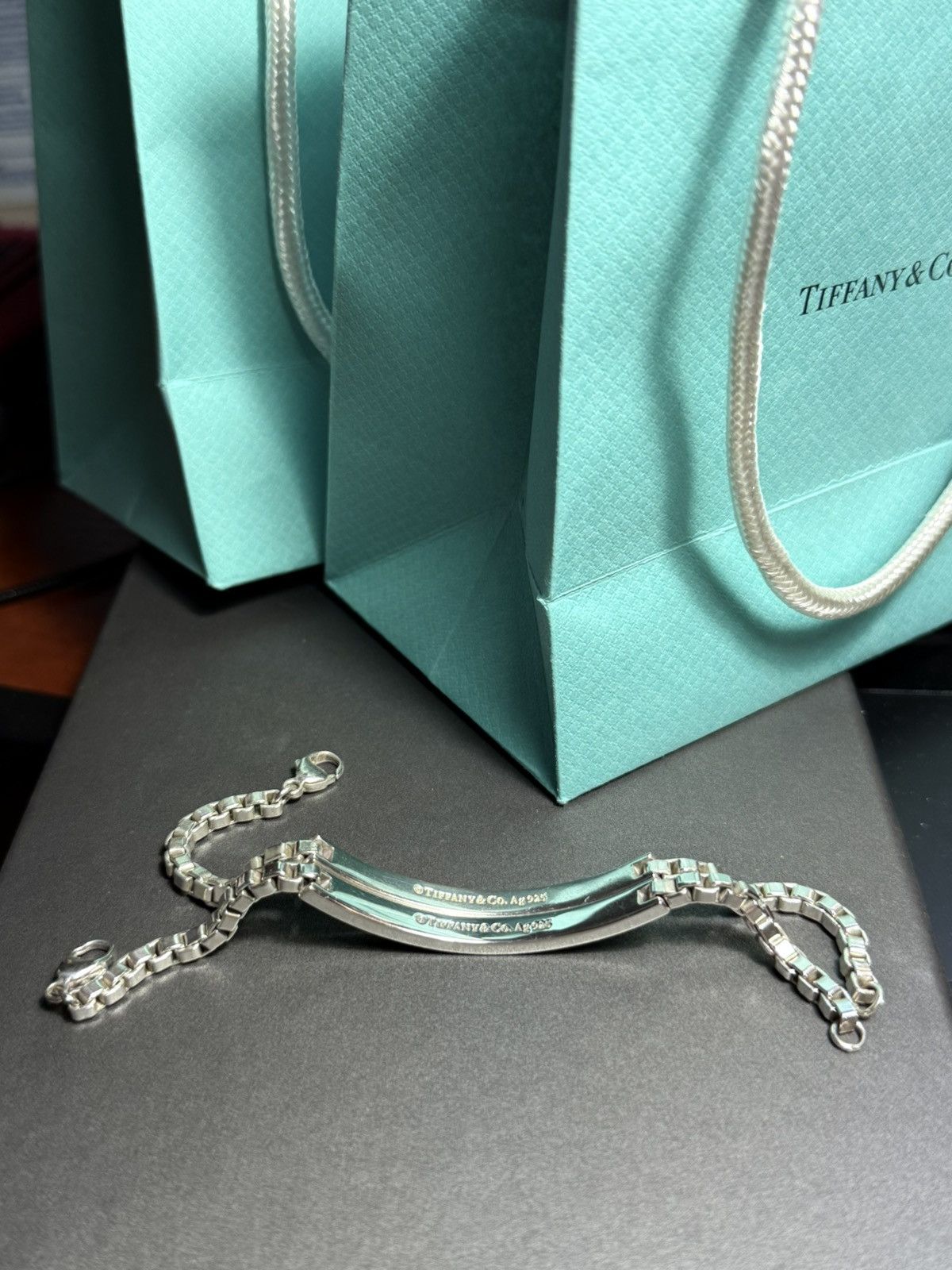 Tiffany & Co. CUSTOM Venetian Box Link ID Bar Bracelet | Grailed