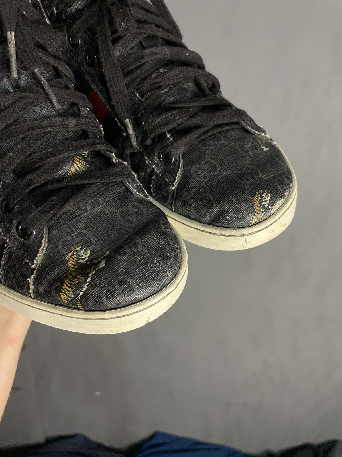 Gucci Gucci Ace Web GG Supreme Monogram Tiger Canvas Gray High top Size US 6 / EU 39 - 4 Thumbnail