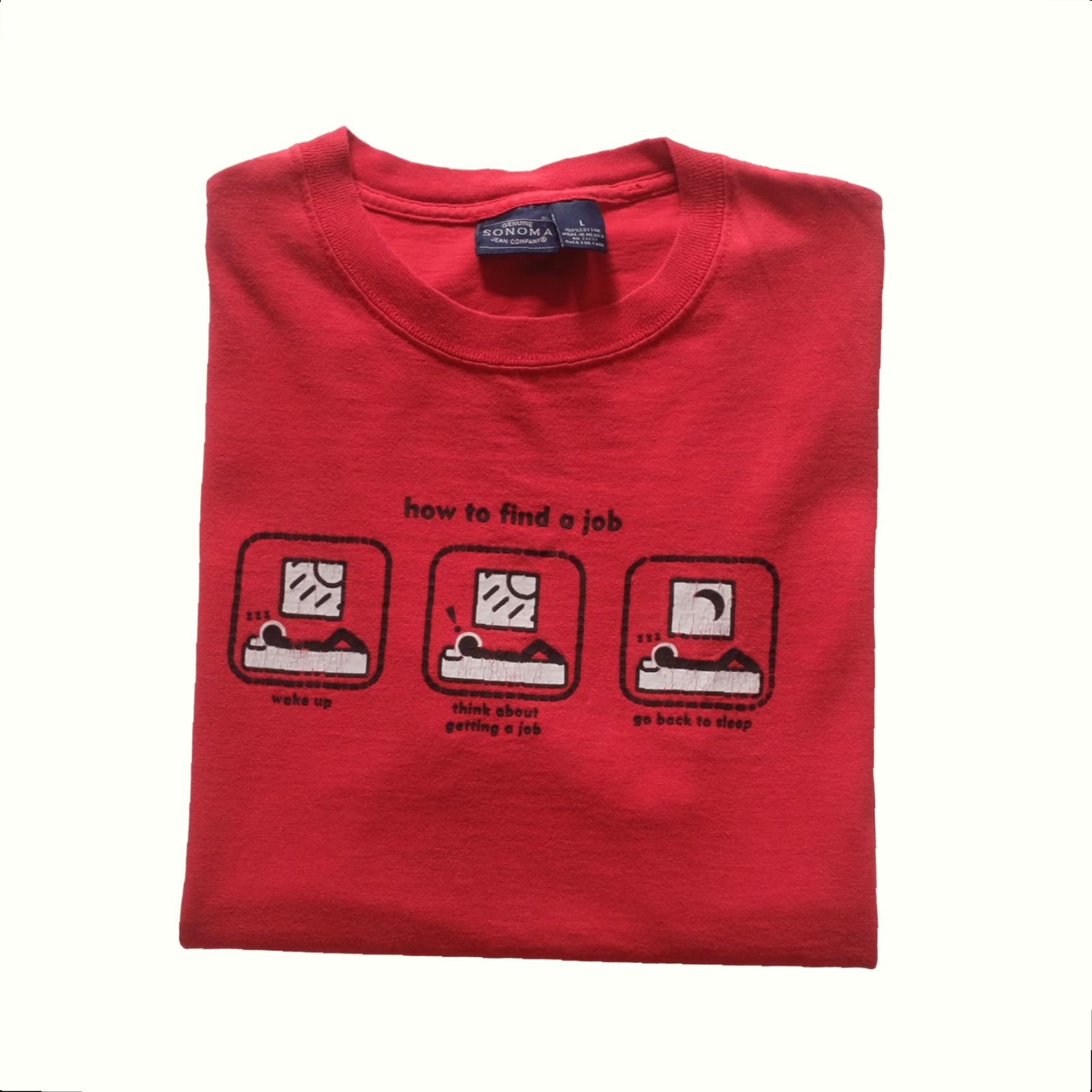 Etro VINTAGE 90s RETRO FUNNY COMEDY 100% COTTON HOW TO FIND A JOB GRAPHIC T SHIRT SZ L MEN's Red Size US L / EU 52-54 / 3 - 2 Thumbnail
