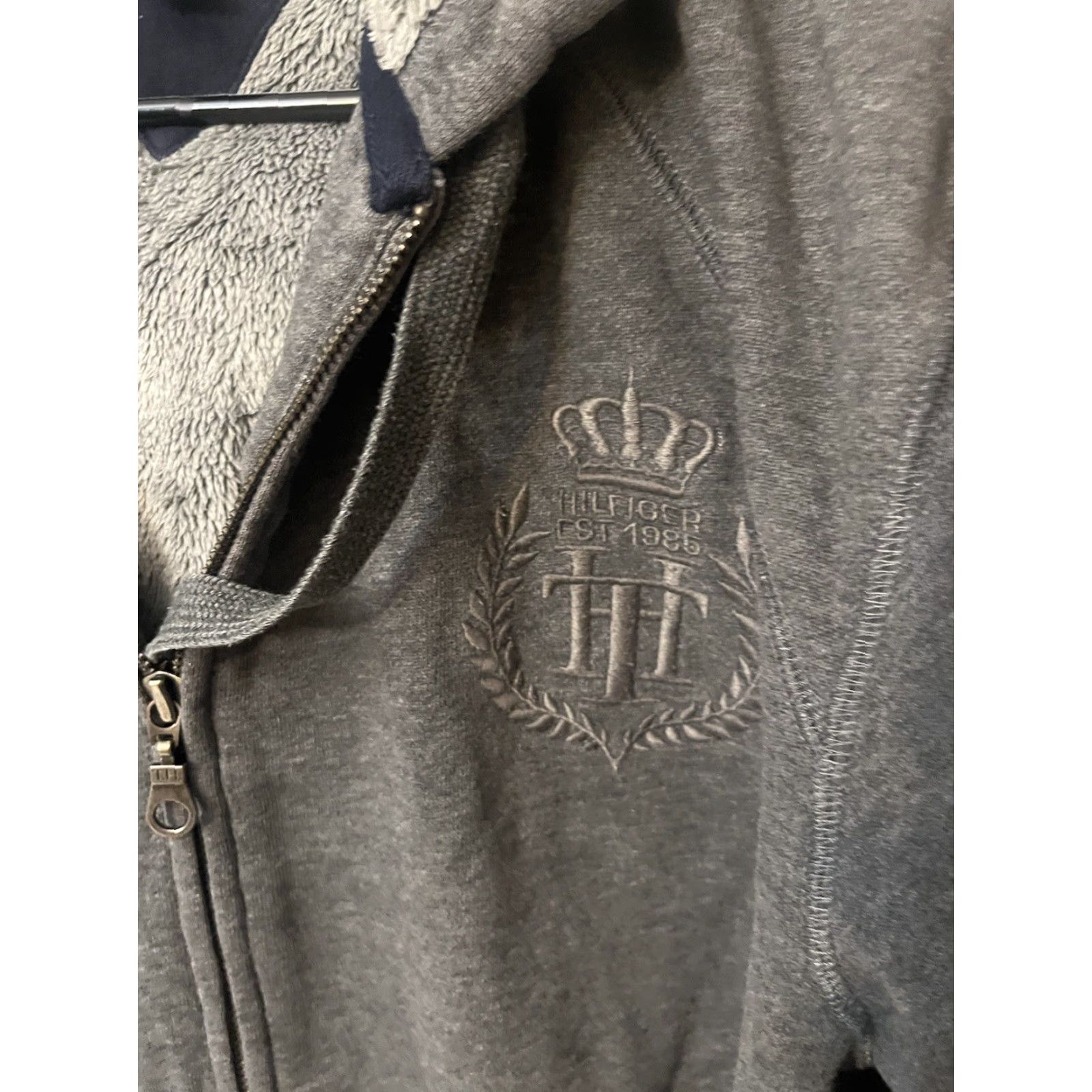 Tommy Hilfiger Tommy Hilfiger Hoodie Womens S Gray Full Zip Faux Fur Sherpa Lined Activewear Size S / US 4 / IT 40 - 3 Thumbnail