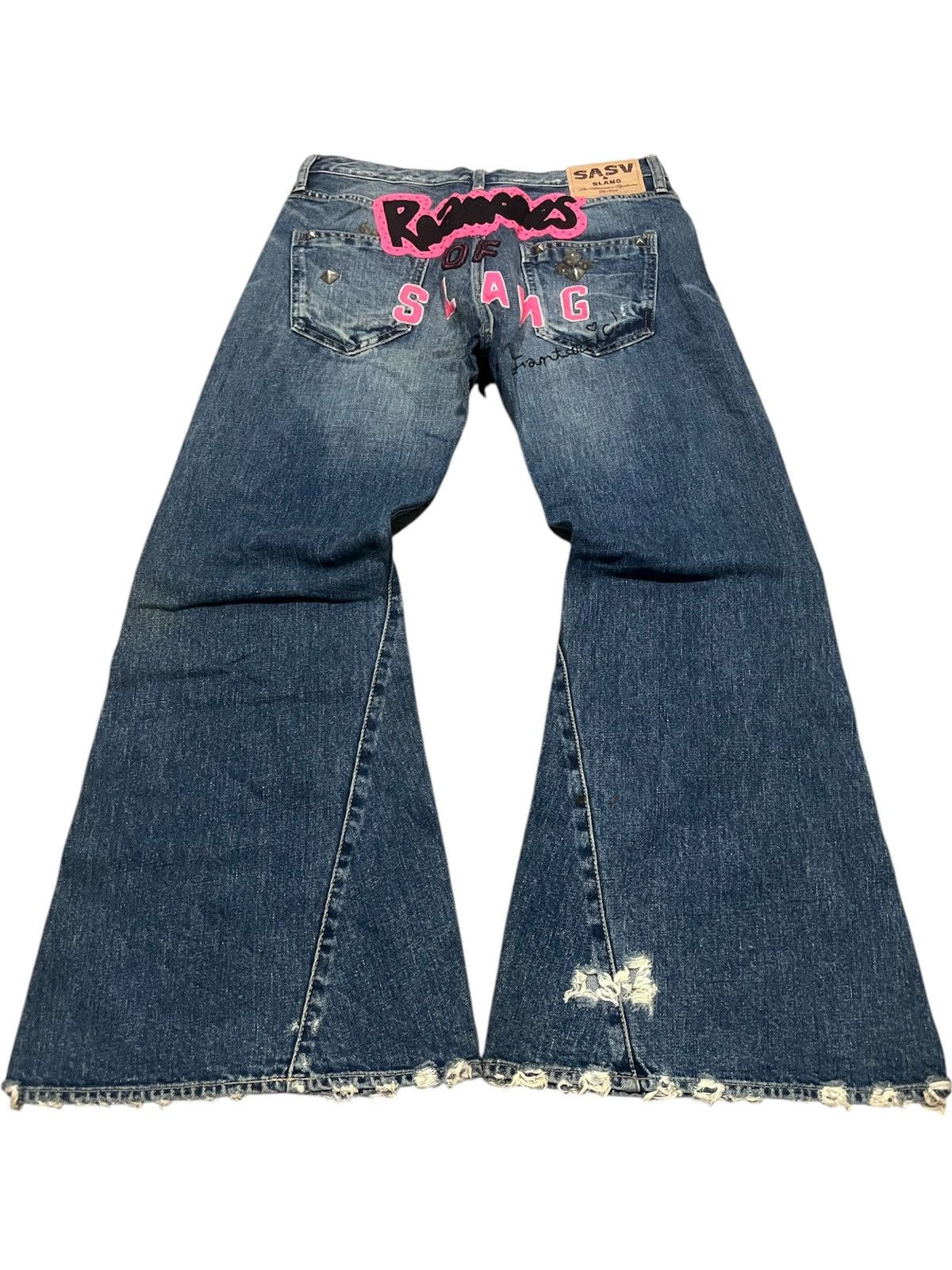 If Six Was Nine × Le Grande Bleu (L.G.B.) × Tornado Mart RNA Japan Stud Distressed Super Flare Jeans Size US 31 - 2 Thumbnail