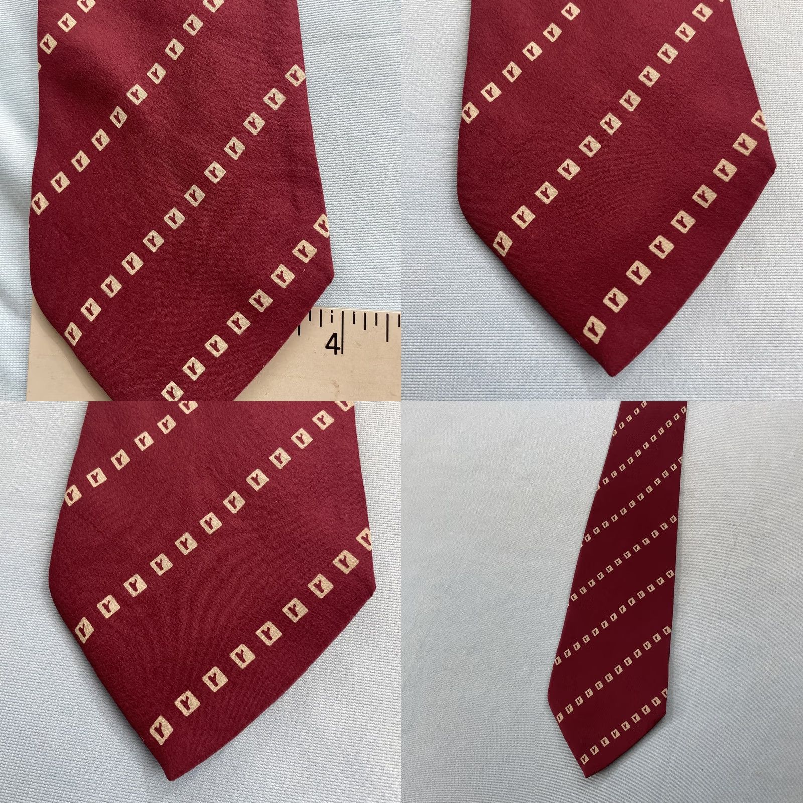Vintage Renoma Paris France Silk Tie Red White R Motif Abstract Repp Stripe vtg 4x59 Capsule Wide Necktie Size ONE SIZE - 8 Thumbnail