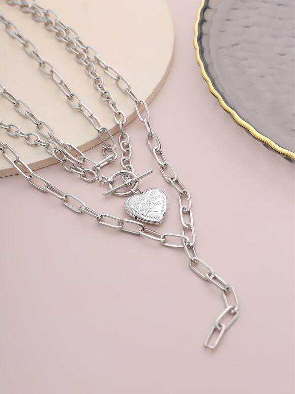 Jewelry x Vintage Layered Y2K Necklace Chain in Silver, Men's