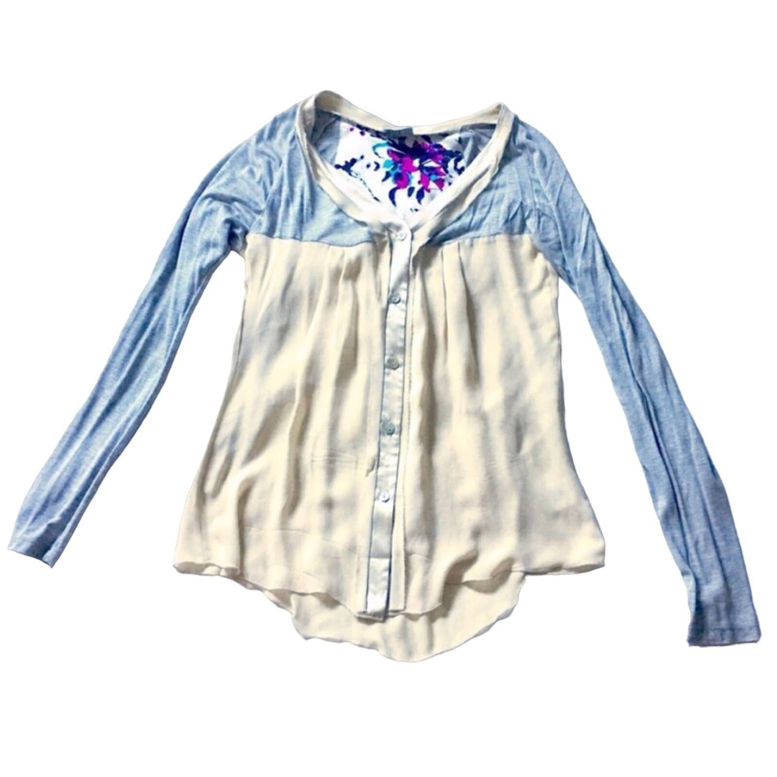 Anthropologie ANTHROPOLOGIE DOLAN White Grey Mix Media Top Shirt Blouse Size M / US 6-8 / IT 42-44 - 3 Thumbnail