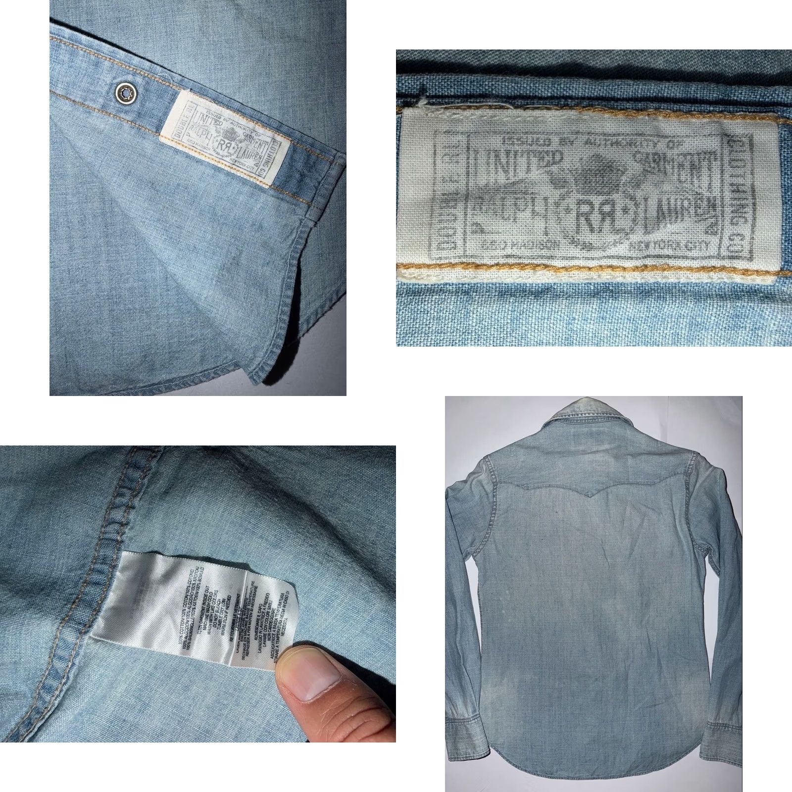 Ralph Lauren RRL RALPH LAUREN DENIM WESTERN SHIRT CONCHO BUTTON MEN Light Blue Size S Used Regular Fit Long Sleeve Cotton Button-Up Shirt Men Size US S / EU 44-46 / 1 - 8 Thumbnail