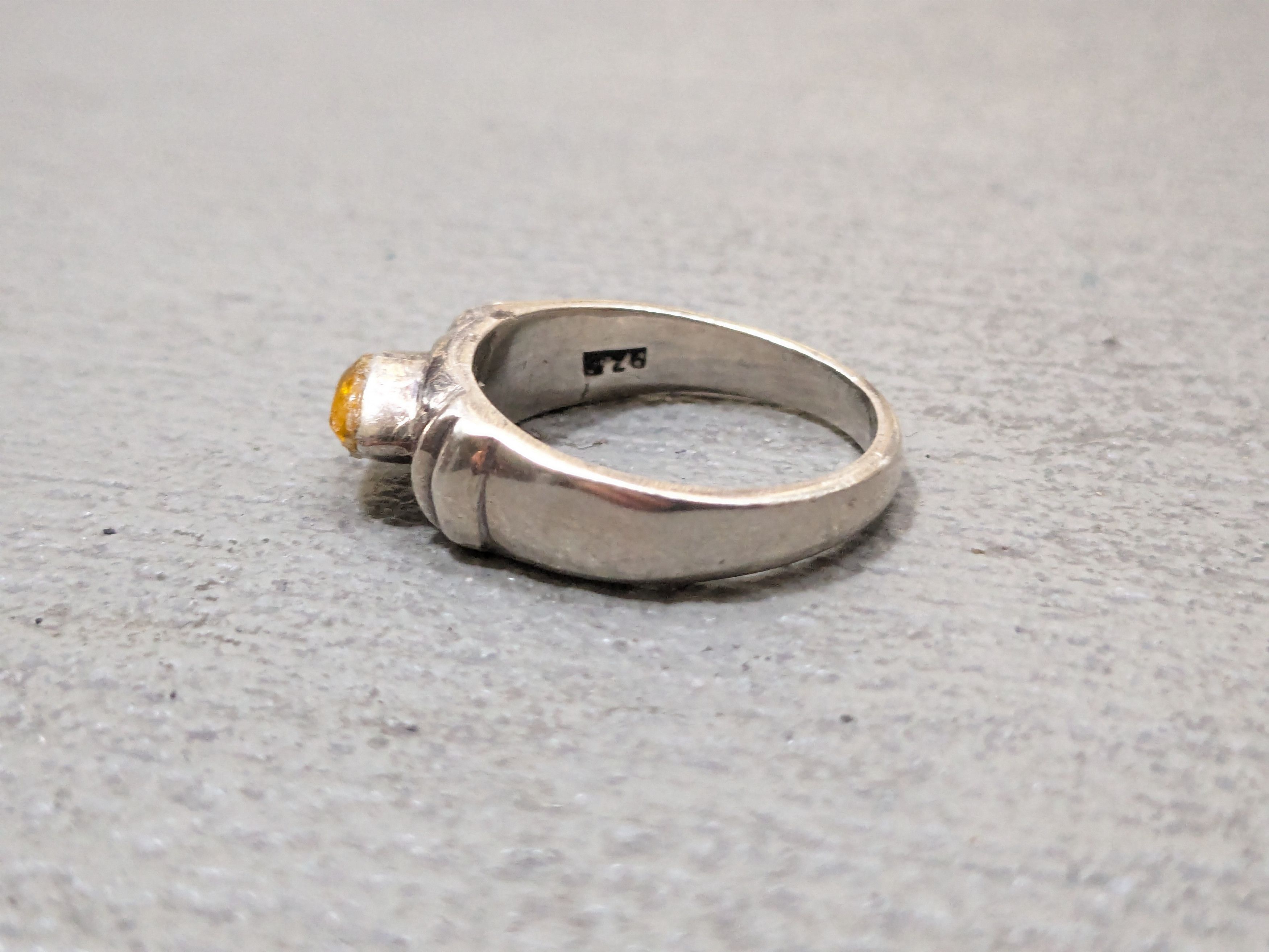 Jewelry Vintage Sterling Silver Ring 8.75 Marquise Yellow Glass Size ONE SIZE - 4 Thumbnail