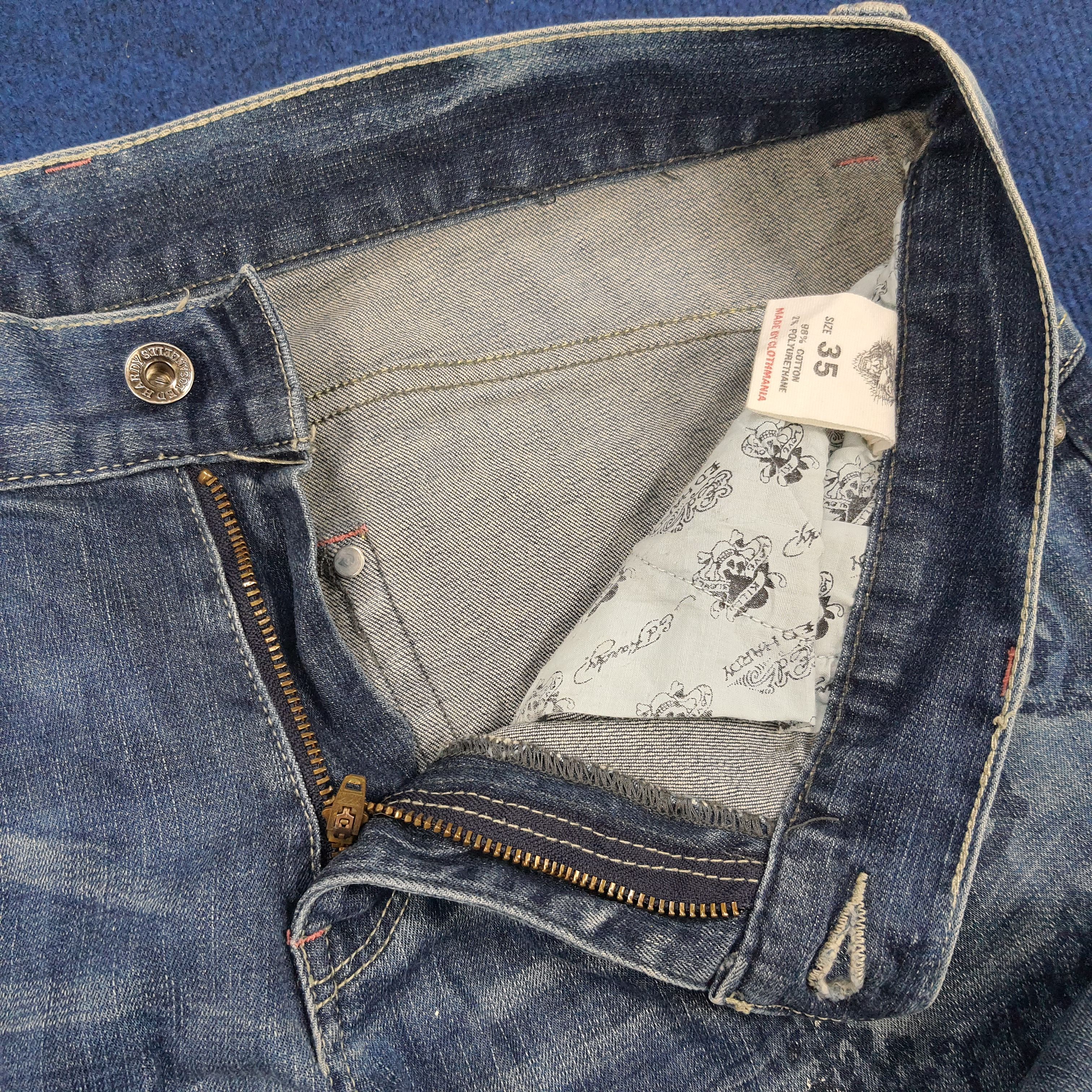 Designer × Ed Hardy × Vintage Vintage Ed Hardy Love Kills Slowly Embroidered Skull Jeans Size US 35 - 8 Thumbnail