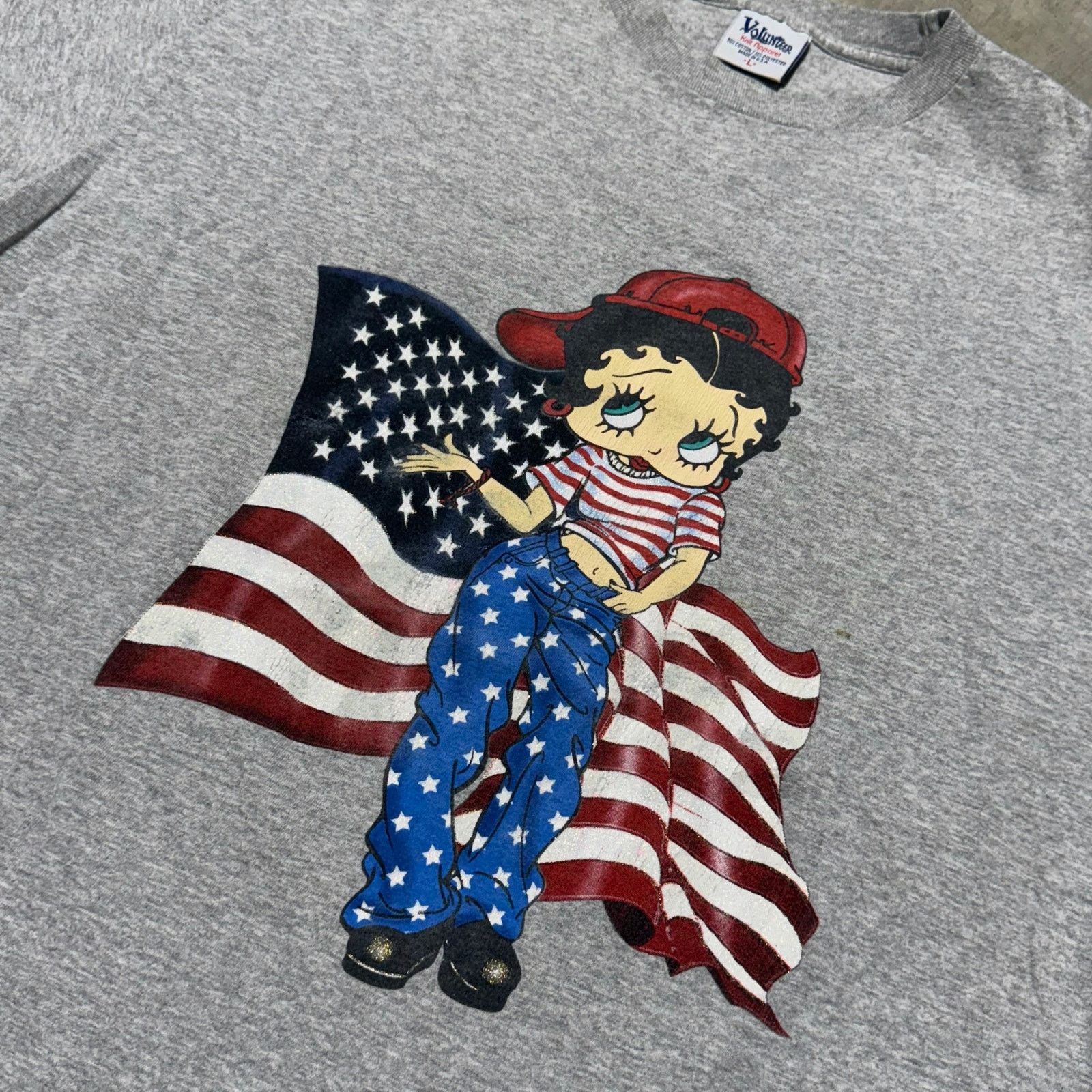 Fruit Of The Loom Vintage Betty Boop Tee Large American Flag Volunteer Tag 90s Size US L / EU 52-54 / 3 - 3 Thumbnail