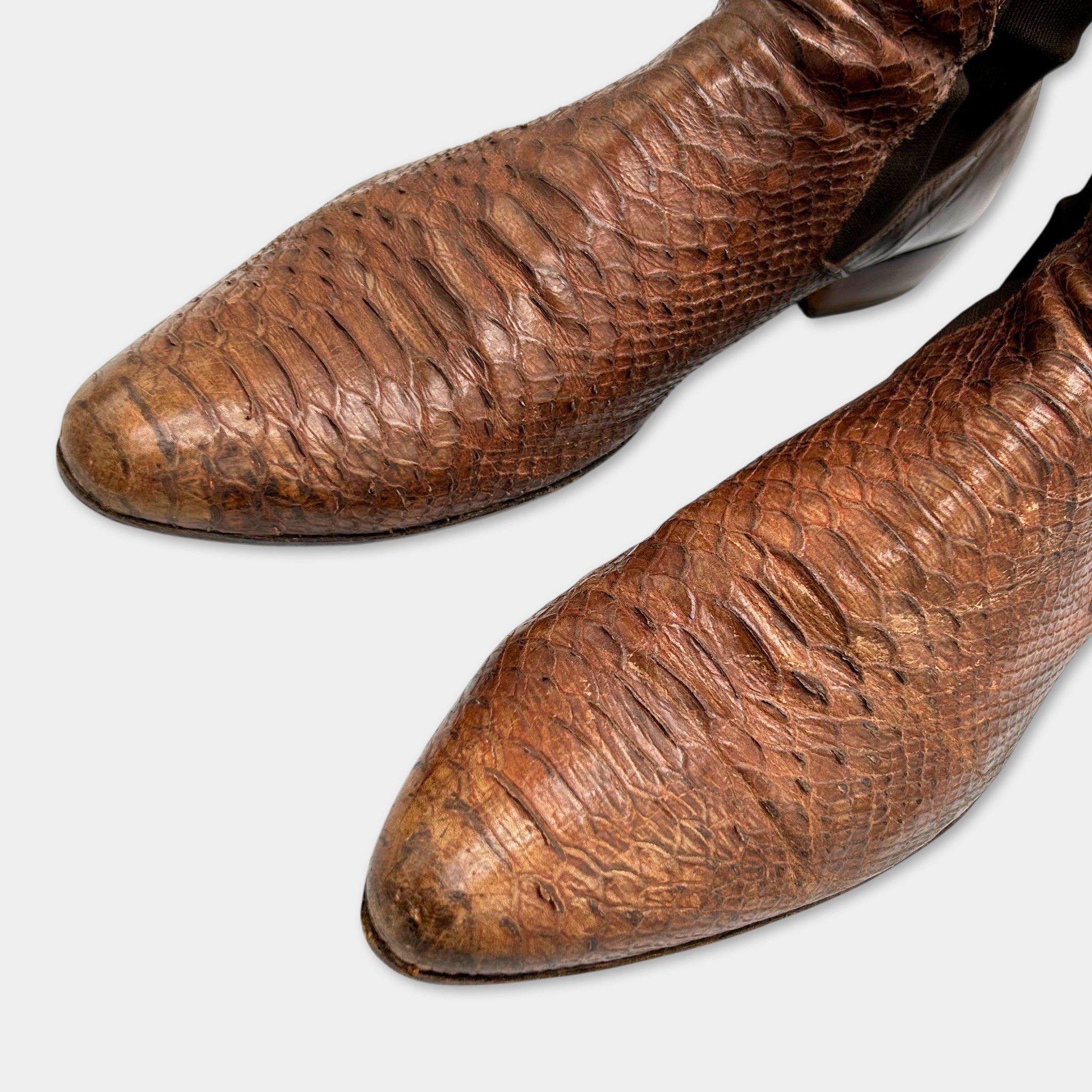 Just Cavalli Just Cavalli Python Leather Brown Chelsea Boots Size US 11 / EU 44 - 2 Thumbnail