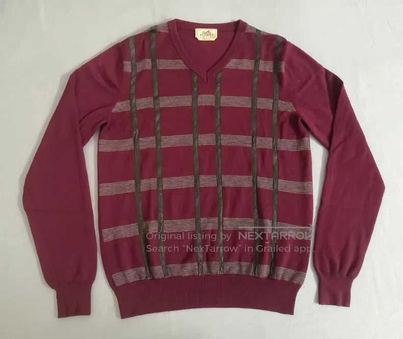 Hermes Hermes Wool knitted sweater, burgundy, pieced sheepskin Size US M / EU 48-50 / 2 - 1 Thumbnail