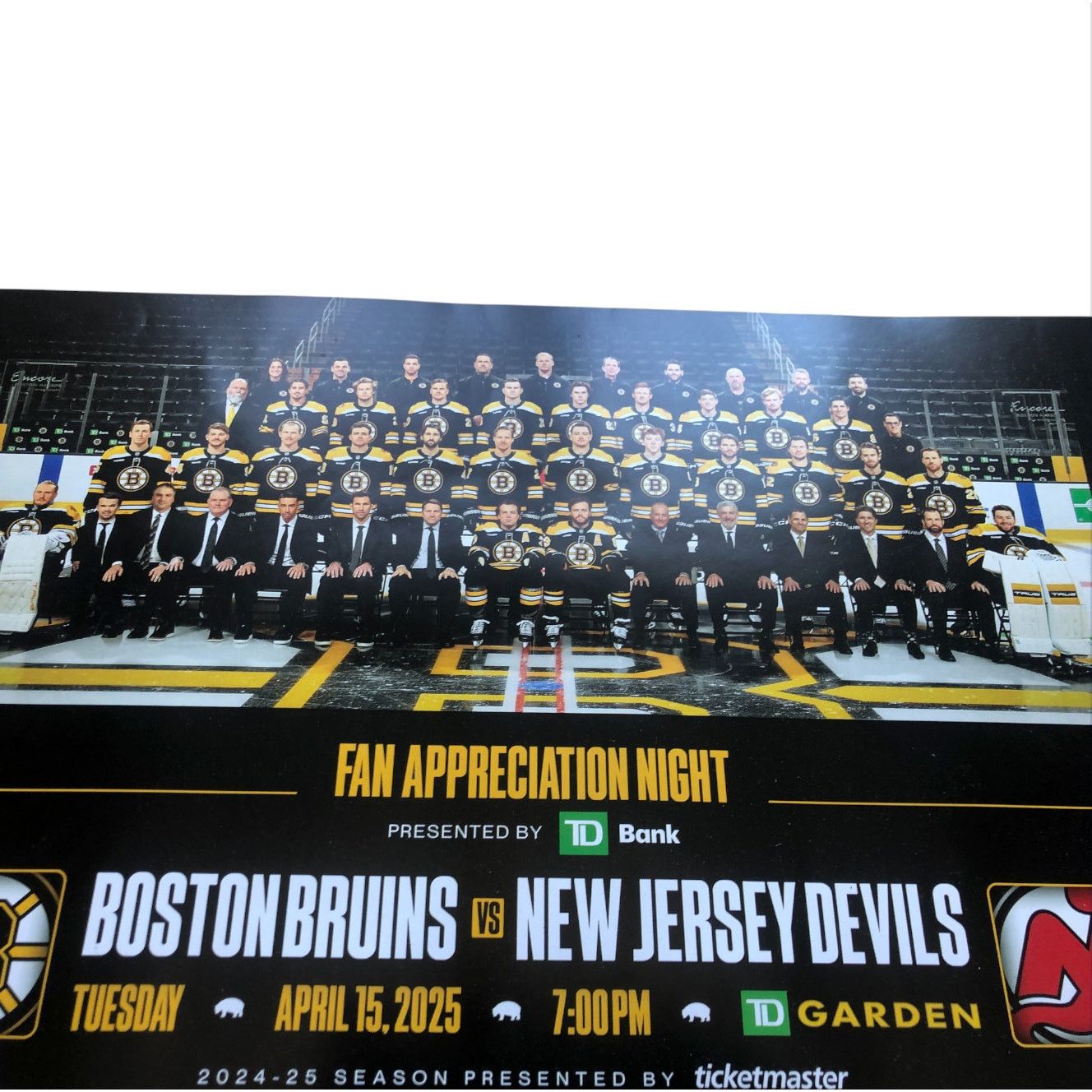 NHL Boston Bruins v New Jersey Devils 4/15/25 Gameday Roster Size ONE SIZE - 3 Thumbnail
