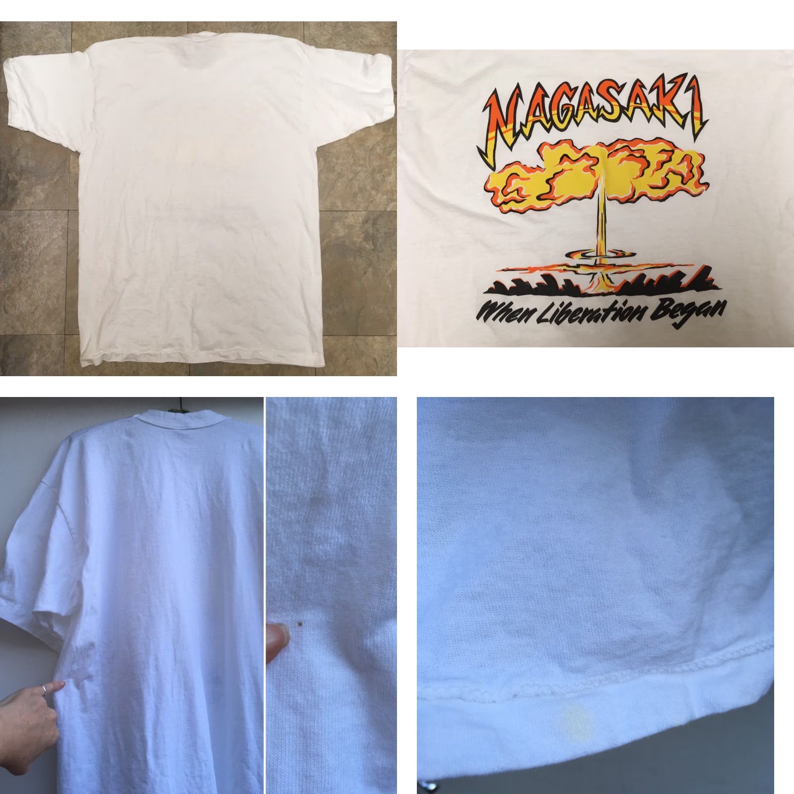 Fruit Of The Loom VINTAGE Nagasaki When Liberation Began T Shirt XXL White Graphic Tee 100% Cotton Fruit of the Loom Short Sleeve Mens Womens? Size US XXL / EU 58 / 5 - 8 Thumbnail