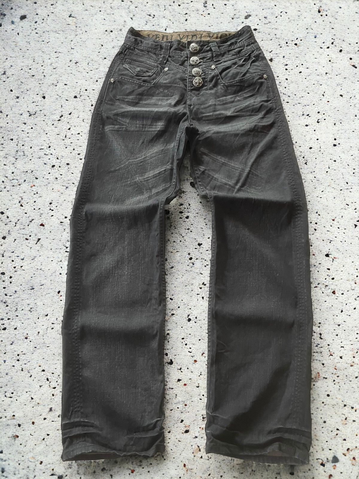In The Attic Waxed J.Steger Large Button Fly Baggy Waxed Biker Jeans Grailed