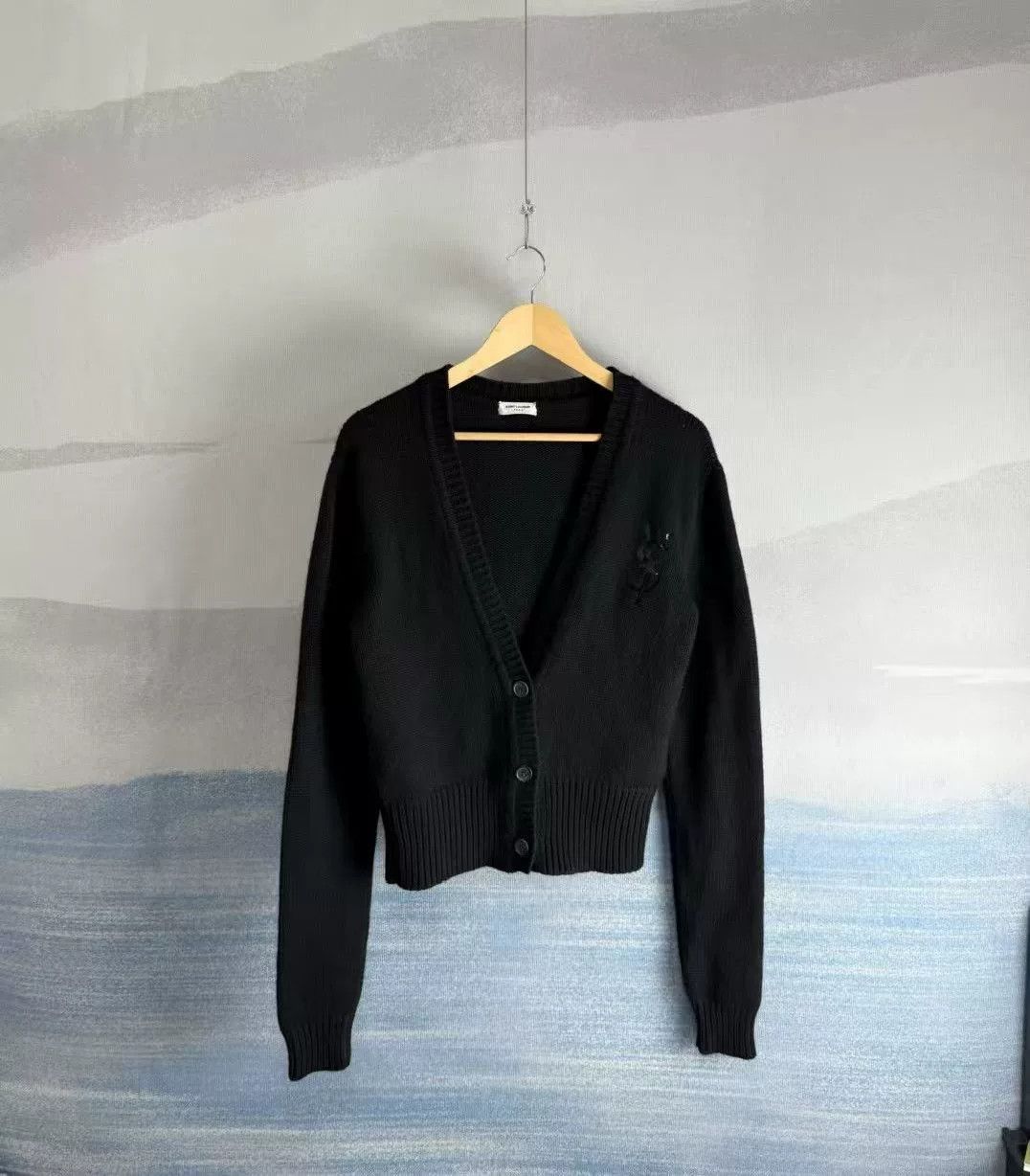 Saint Laurent Paris Saint Laurent Black Sequin Logo Cardigan Size XS / US 0-2 / IT 36-38 - 1 Thumbnail