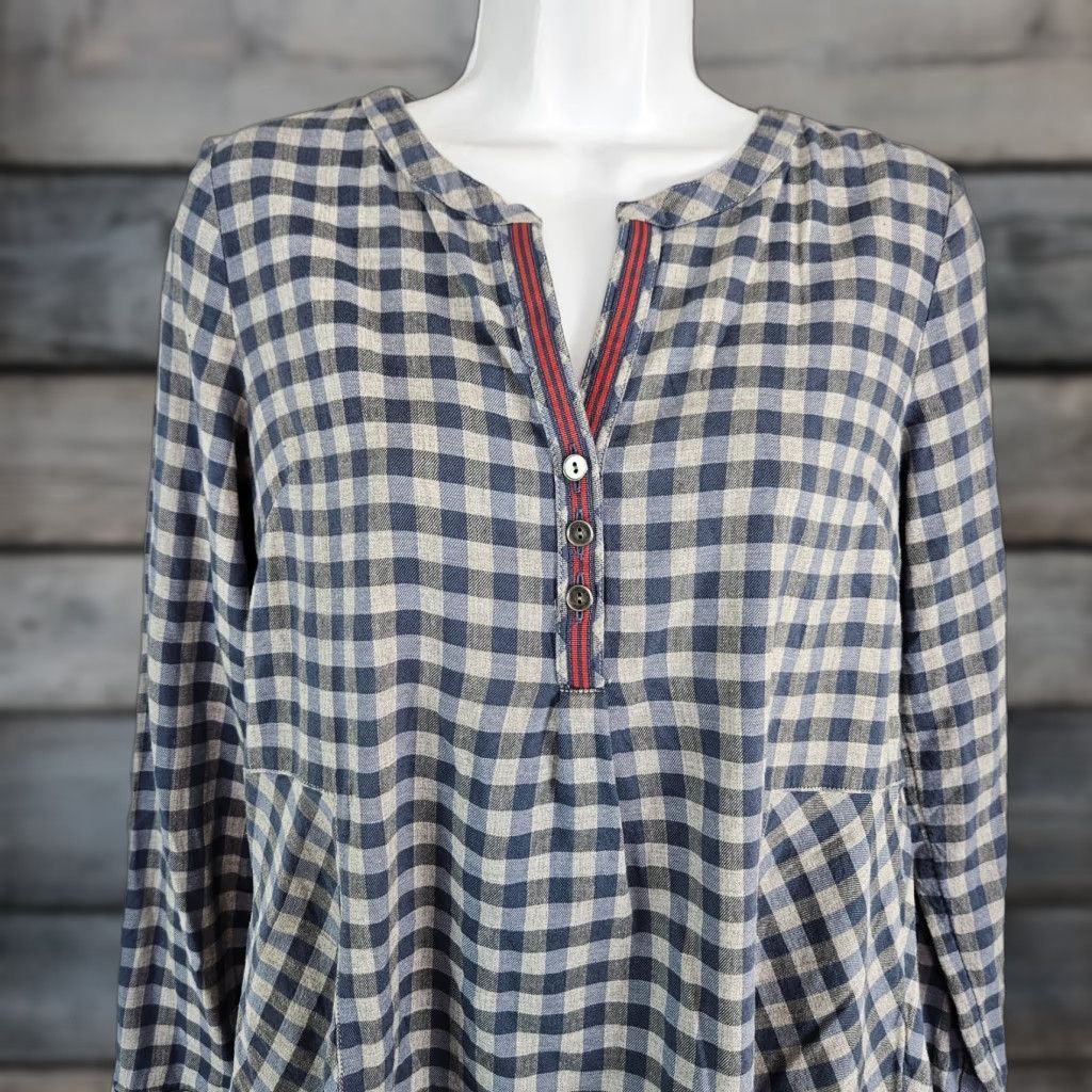 J. Jill J Jill Womens Top XS Gray Blue Checkered Long Sleeve Cotton Blend Blouse Size XS / US 0-2 / IT 36-38 - 1 Thumbnail