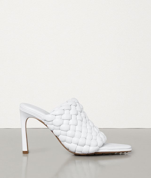 Bottega Veneta o1mle0325 Intrecciato Curve Heeled Sandals in Optic White Size US 7.5 / IT 37.5 - 1 Thumbnail