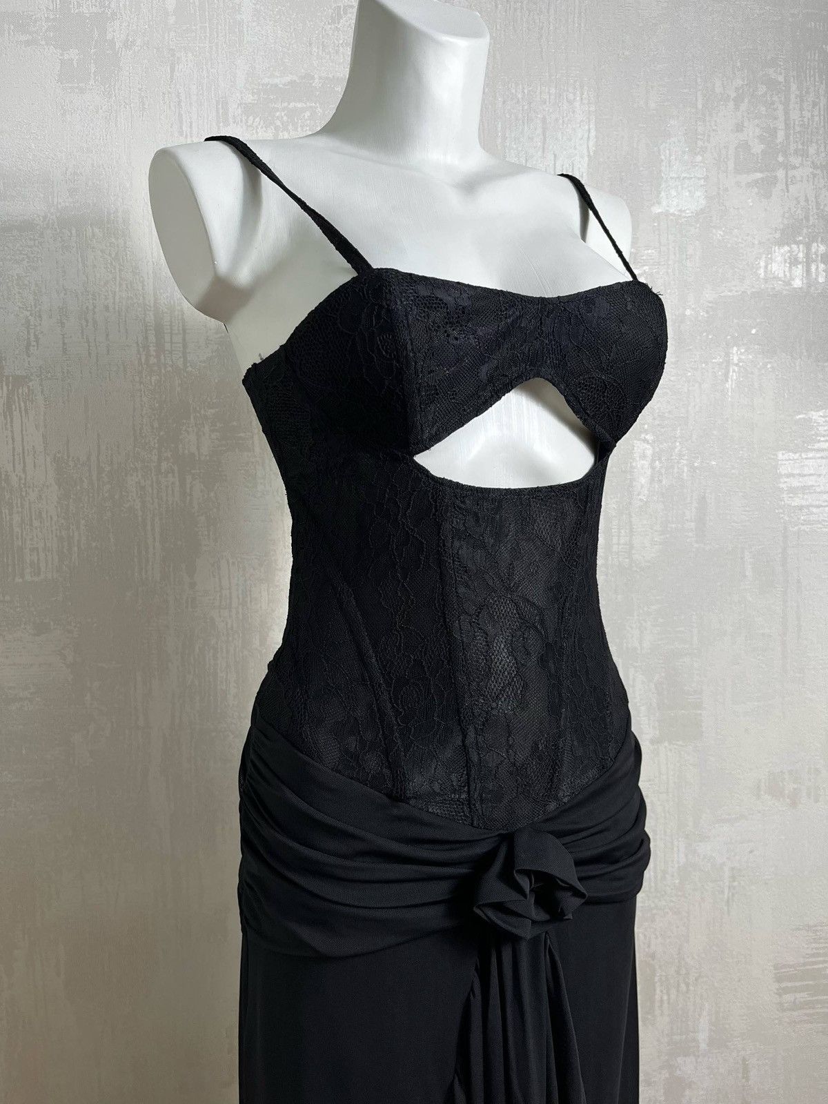 Vintage Futuristic Lace Corset Gown Cut Out Goth Dress 90s Y2K Size M / US 6-8 / IT 42-44 - 3 Thumbnail
