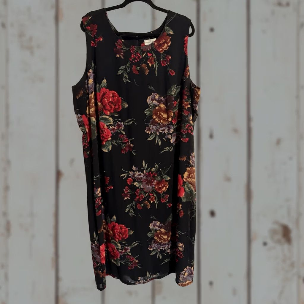 Vintage VINTAGE Studio Ease Women Sleeveless Black Floral 90s Midi Dress Plus Size 22W Dress Size 3XL / US 20-22 - 1 Thumbnail