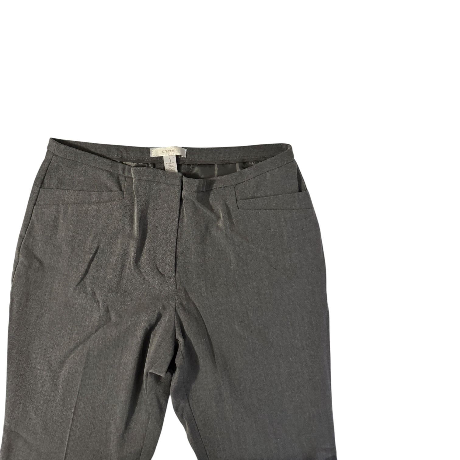 Chicos Chico’s Women’s Flat Front Gray Zip up Stretch Pants Size 1 Size 32" / US 10 / IT 46 - 3 Thumbnail