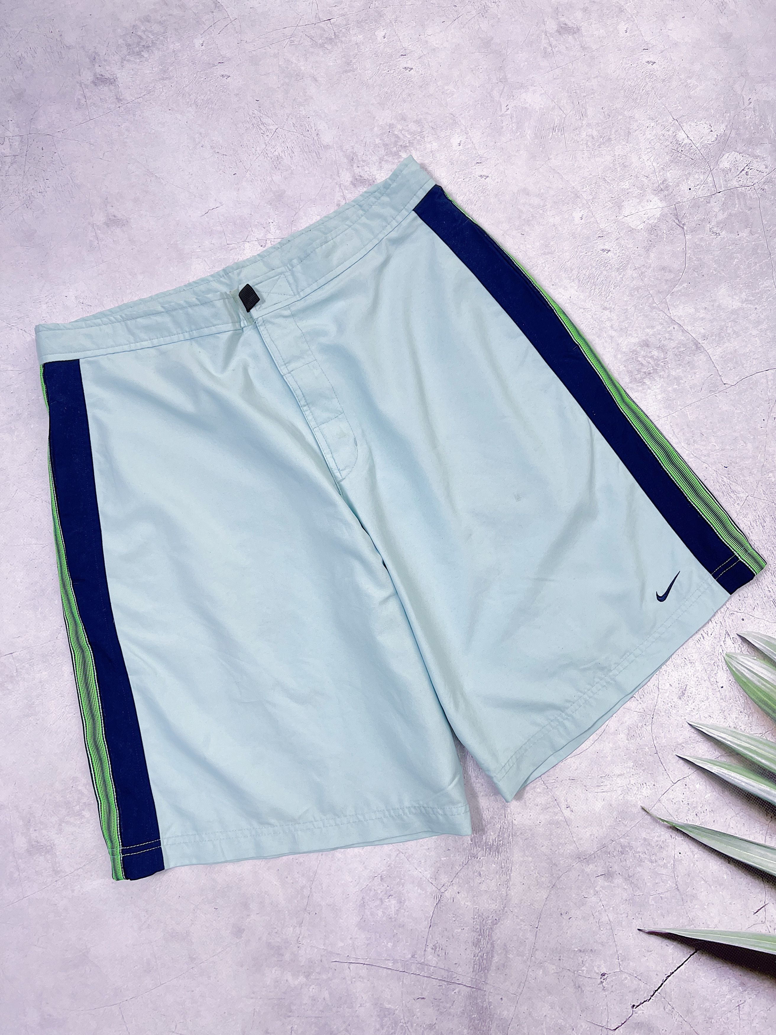 Nike × Vintage Vintage Nike Shorts Aquamarine & Green Stripes Size US 34 / EU 50 - 1 Thumbnail