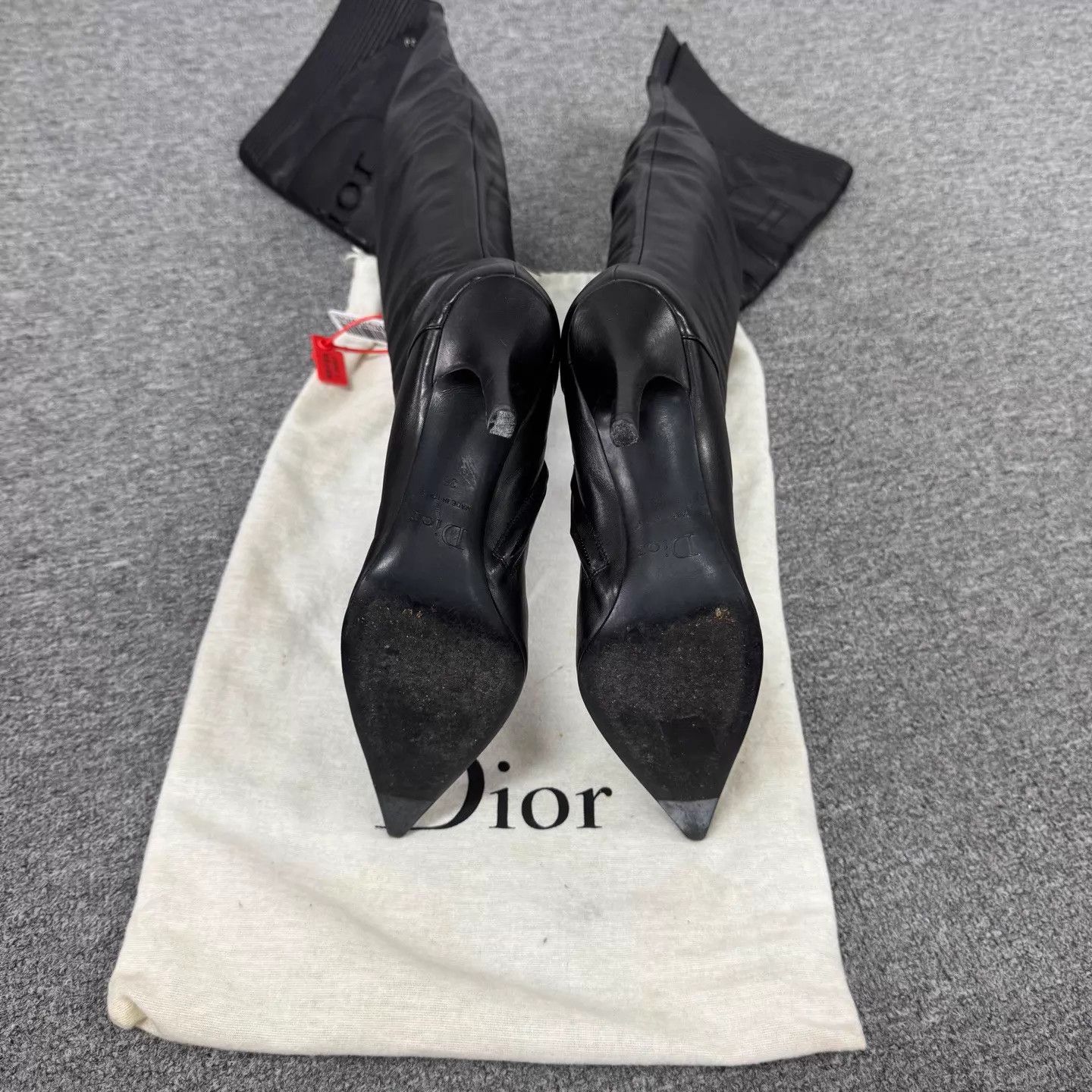 Dior Dior embossed logo black leather pointed stiletto boot Size US 5.5 / IT 35.5 - 5 Thumbnail