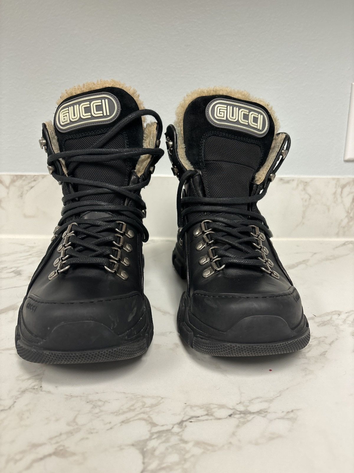 image of Gucci Hightop Trainer Shoe in Beige, Women's (Size 7.5)