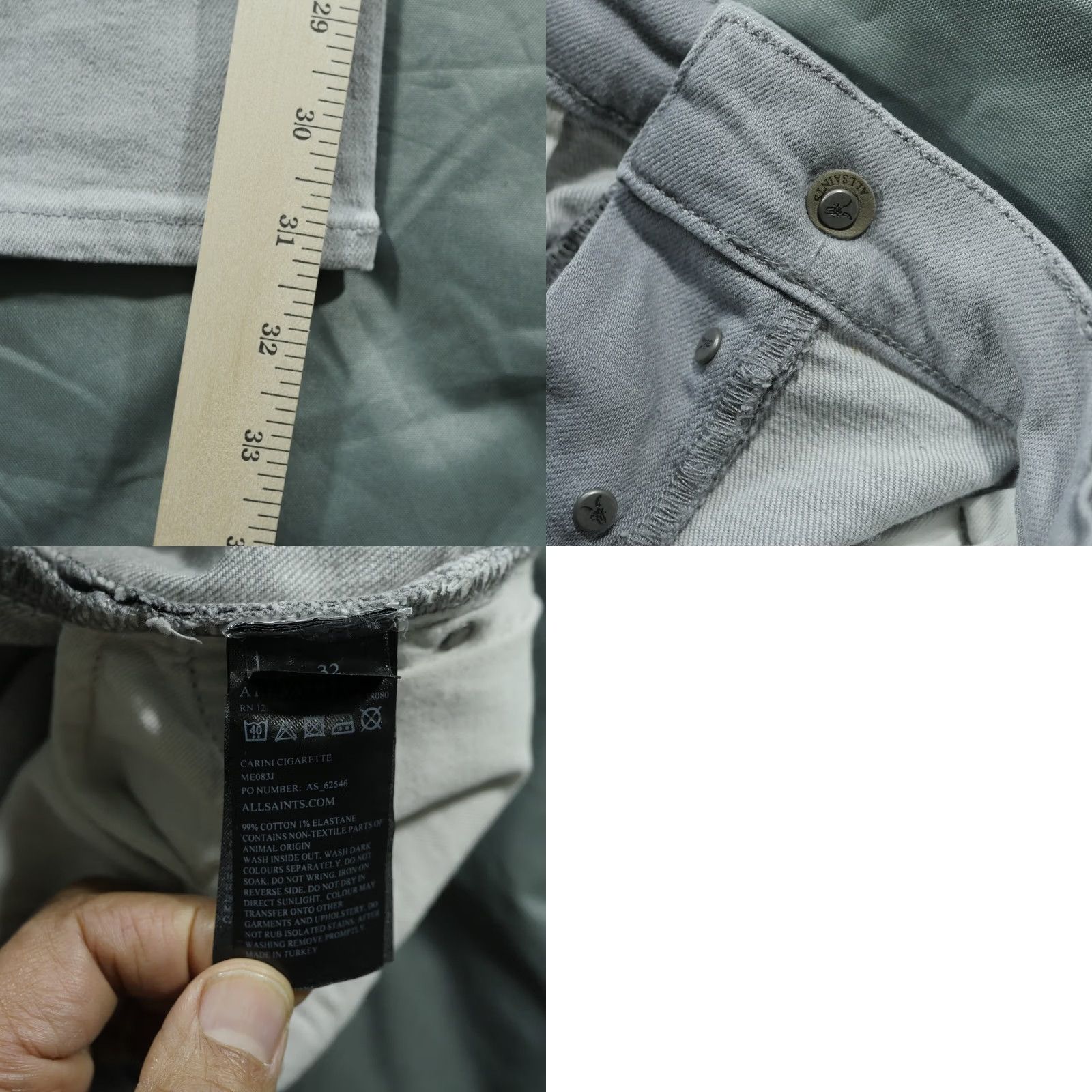Allsaints AllSaints Jeans Slim Cigarette 32x32 Gray Light Denim Men Regular Adult Light Wash 5-Pocket Logo Hip Hop Band Rock Skinny Style Jeans Mens Size US 32 / EU 48 - 9 Thumbnail