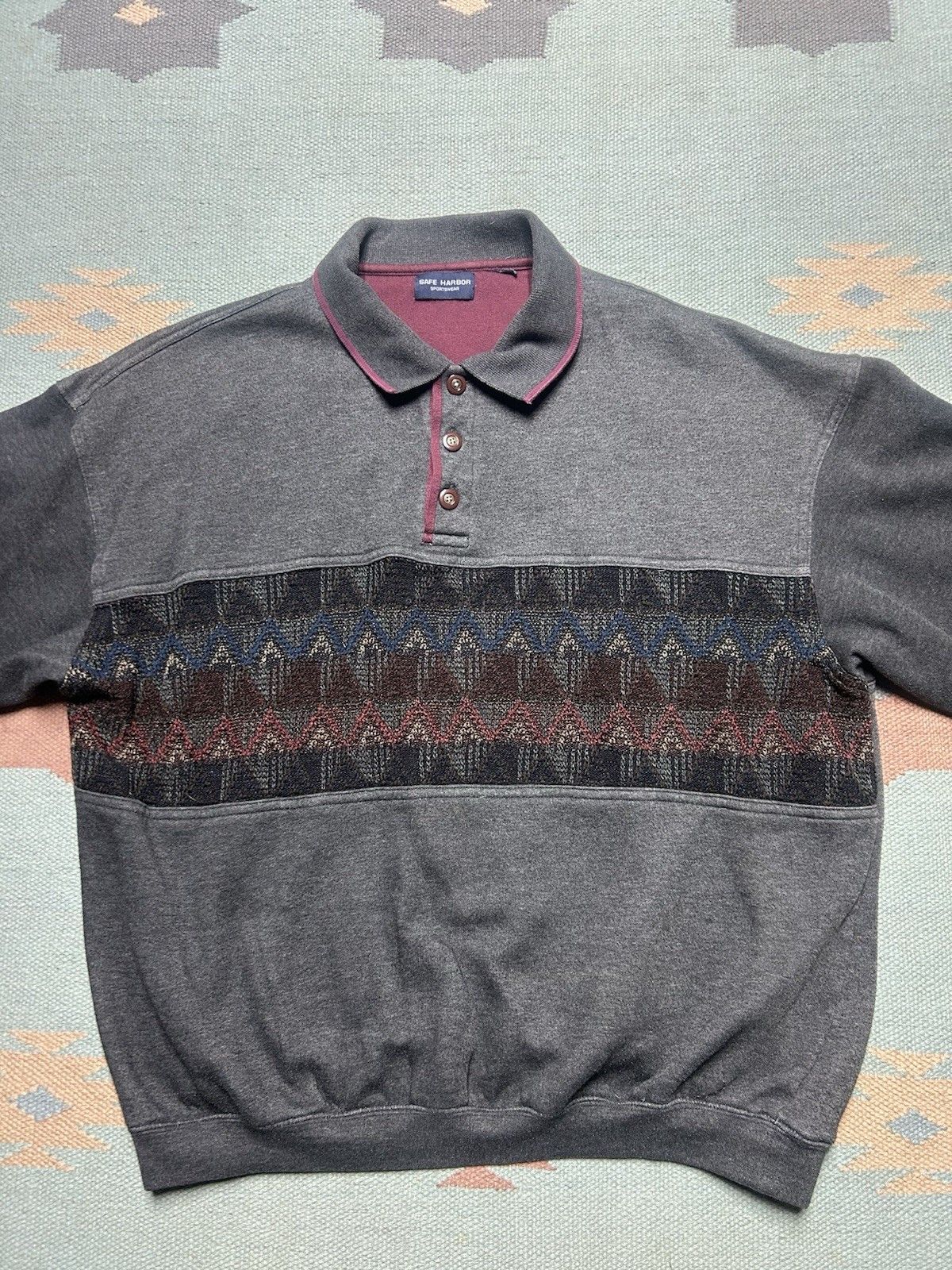 Vintage Vtg pullover sweatshirt safe harbor knit sweat Henley polo L Size US L / EU 52-54 / 3 - 3 Thumbnail