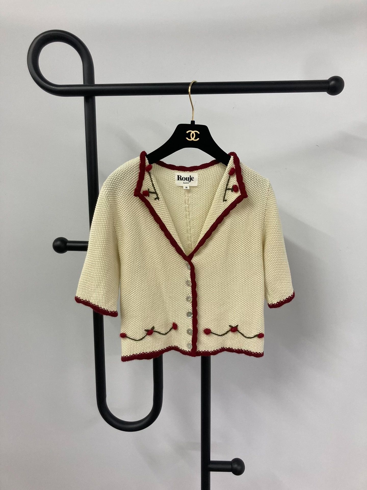 Rouje Rouje Beige Red Embroidered French Collar Top Size XS / US 0-2 / IT 36-38 - 1 Thumbnail