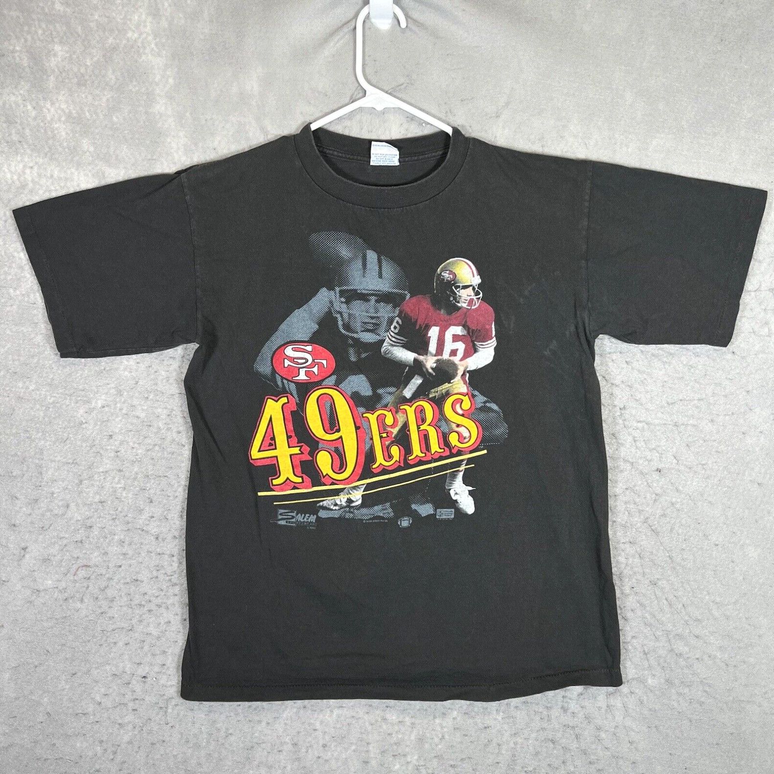 image of Salem Sportswear A1 Vintage 90's San Francisco Joe Montana T Shirt Adult Large Black Mens in White