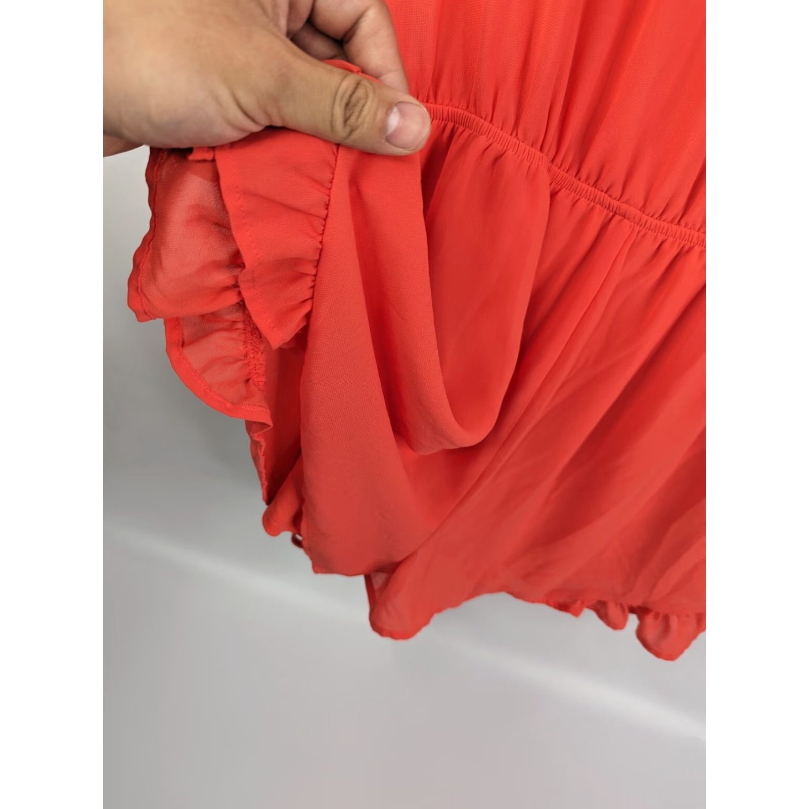ASTR The Label ASTR The Label Romper One-Piece Jumpsuit Lined V-Neck Ruffle Shorts Orange Women M Casual Party/Cocktail Travel Tie-dye not, but keep original words Size 32" / US 10 / IT 46 - 3 Thumbnail