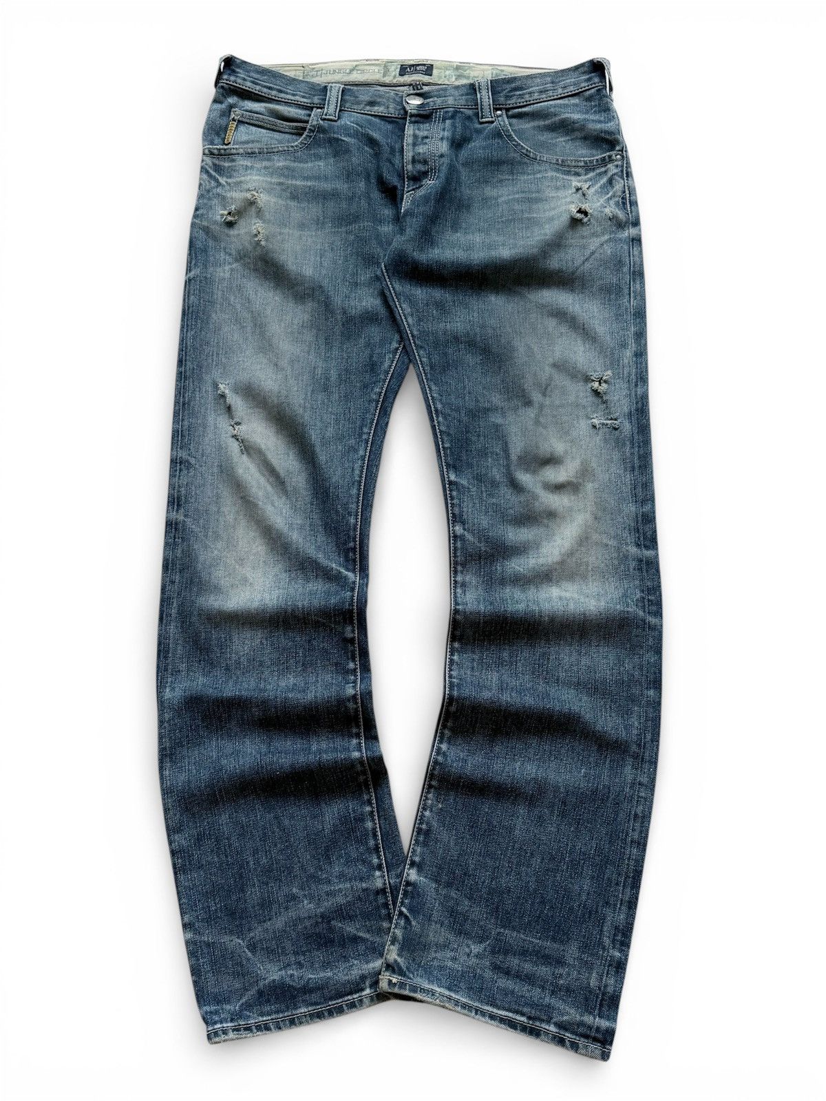 2000s Archive Armani Washed Distressed Denim Jeans