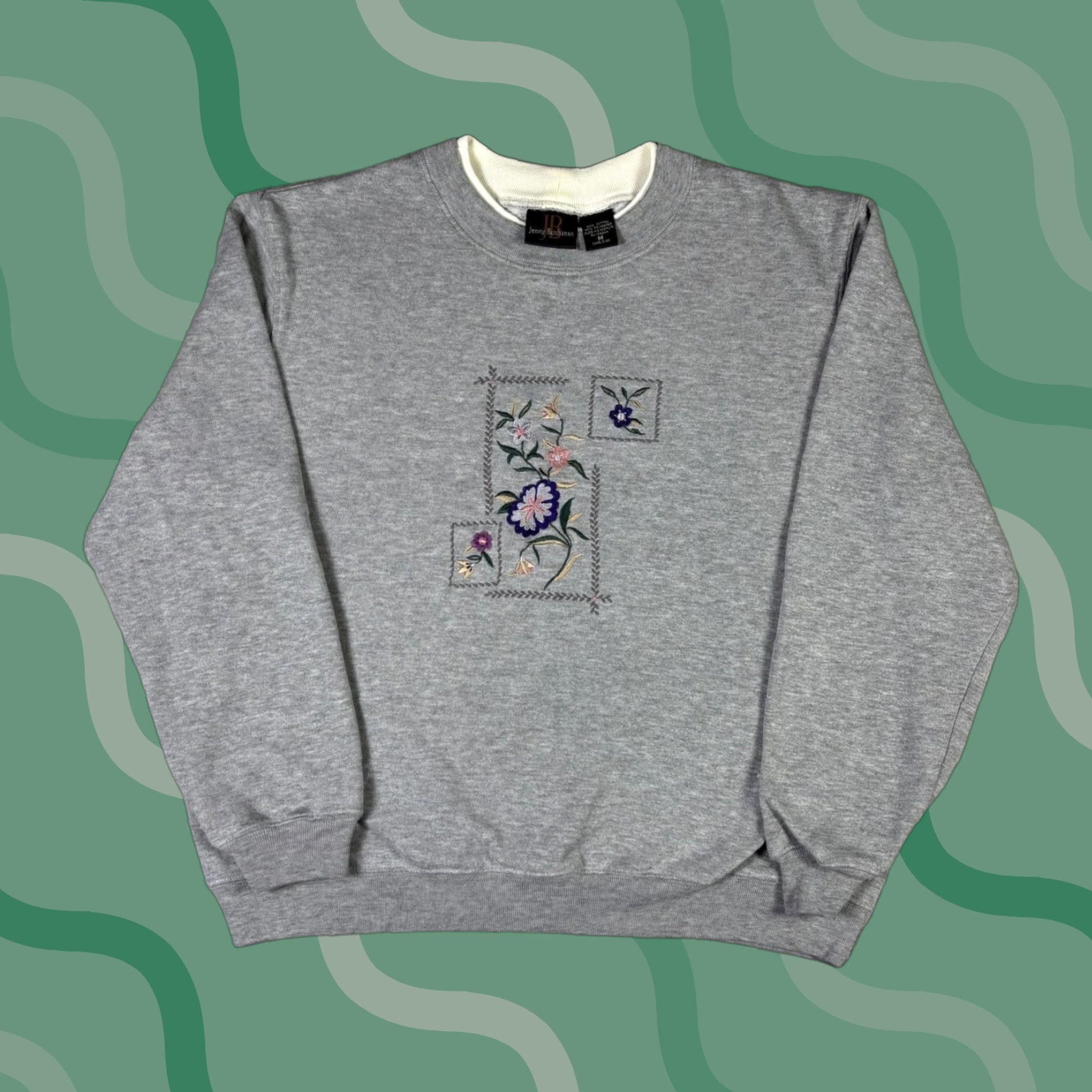Vintage VINTAGE Sweatshirt Flower Embroidered Gray Pullover Nature 90s M Mens Size US M / EU 48-50 / 2 - 1 Thumbnail