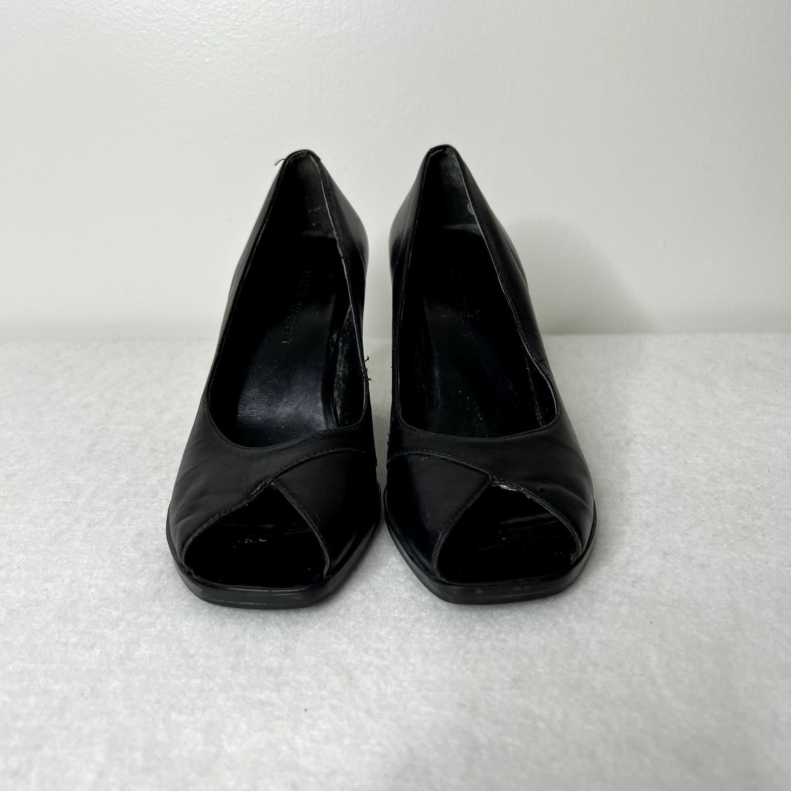 Nine West Nine West Black Leather Peep Toe Heels Size US 7 / IT 37 - 2 Thumbnail