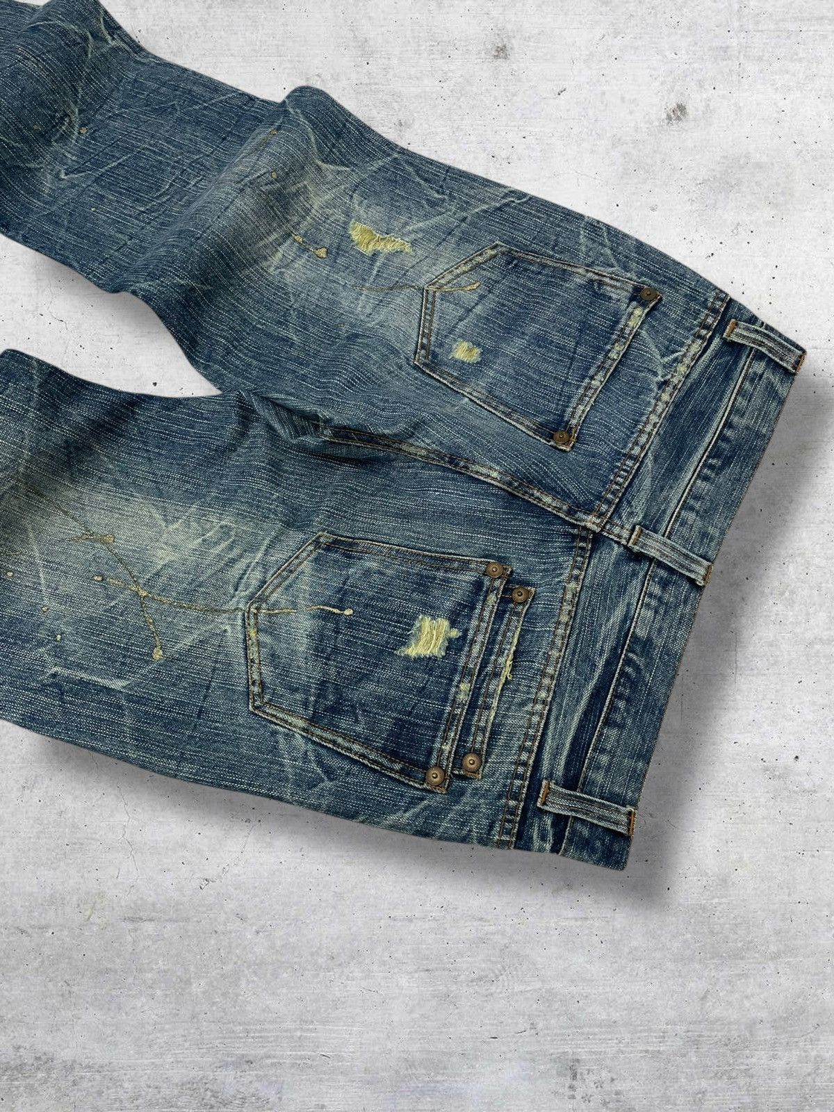 If Six Was Nine VINTAGE DISTRESSED GOLD MUD WASH FLARED NYLAUS JAPAN DENIM Size US 31 - 15 Thumbnail
