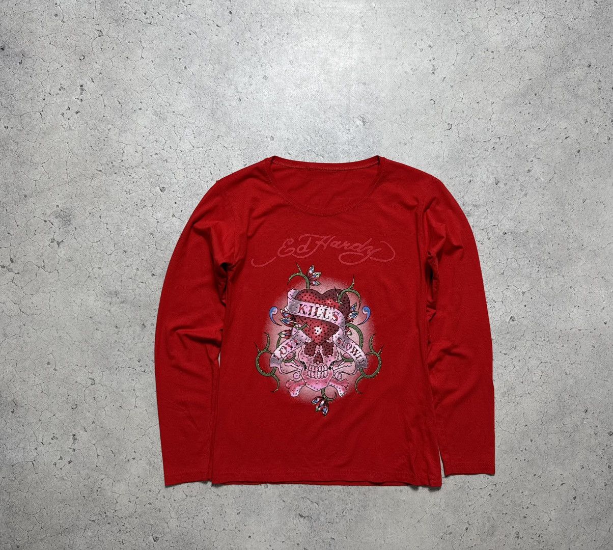 Ed Hardy Ed Hardy Women’s Long Sleeve Big Logo Skull Y2K Size S / US 4 / IT 40 - 1 Thumbnail