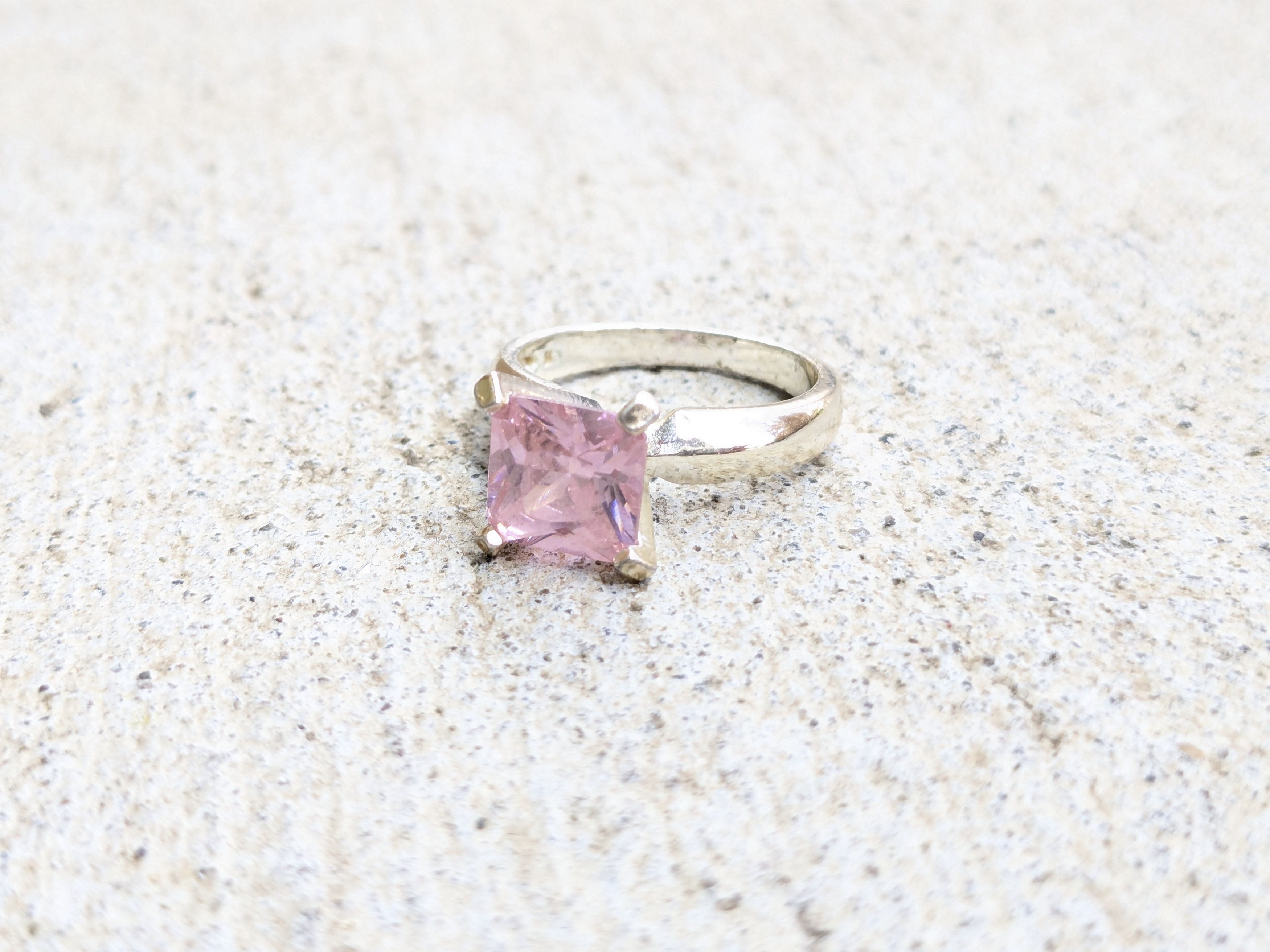 Jewelry Sterling Silver Ring Pink Topaz 6 Square Princess Cut Band Size ONE SIZE - 4 Thumbnail