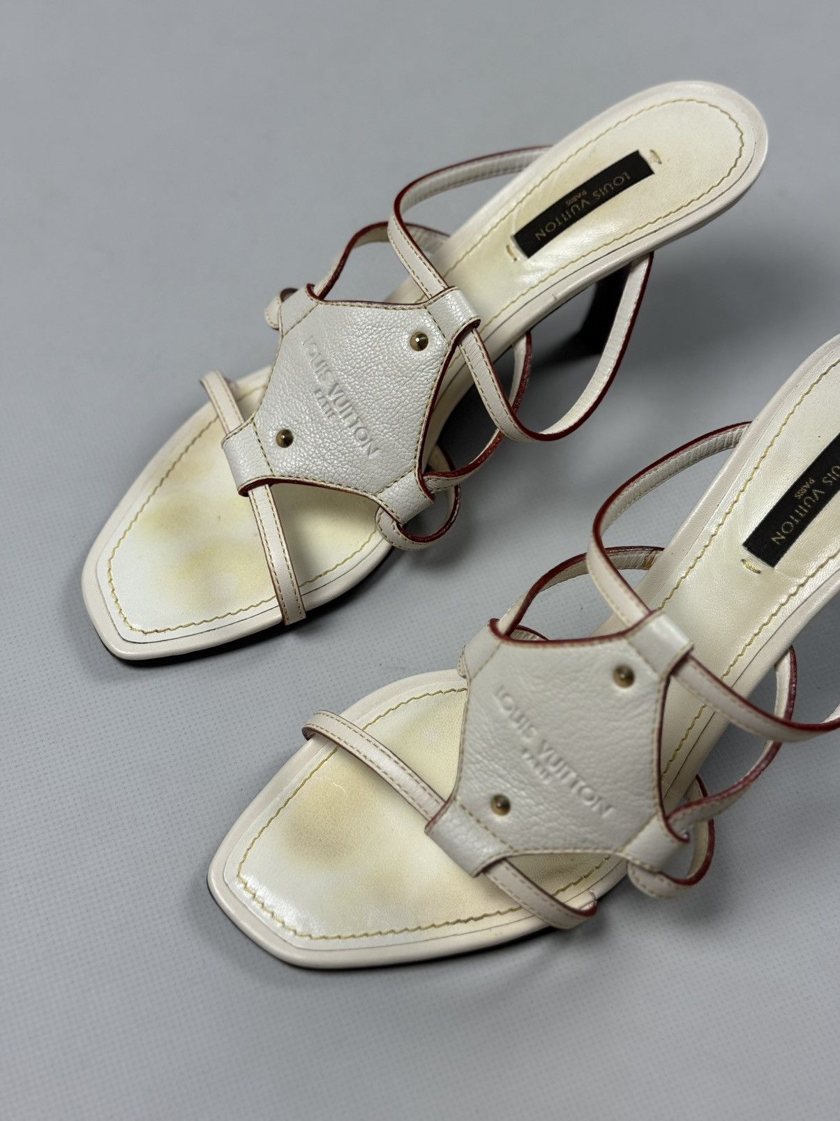 Louis Vuitton Louis Vuitton Cream Leather VTG Ankle Strap Heels Sandals Size US 8 / IT 38 - 12 Thumbnail