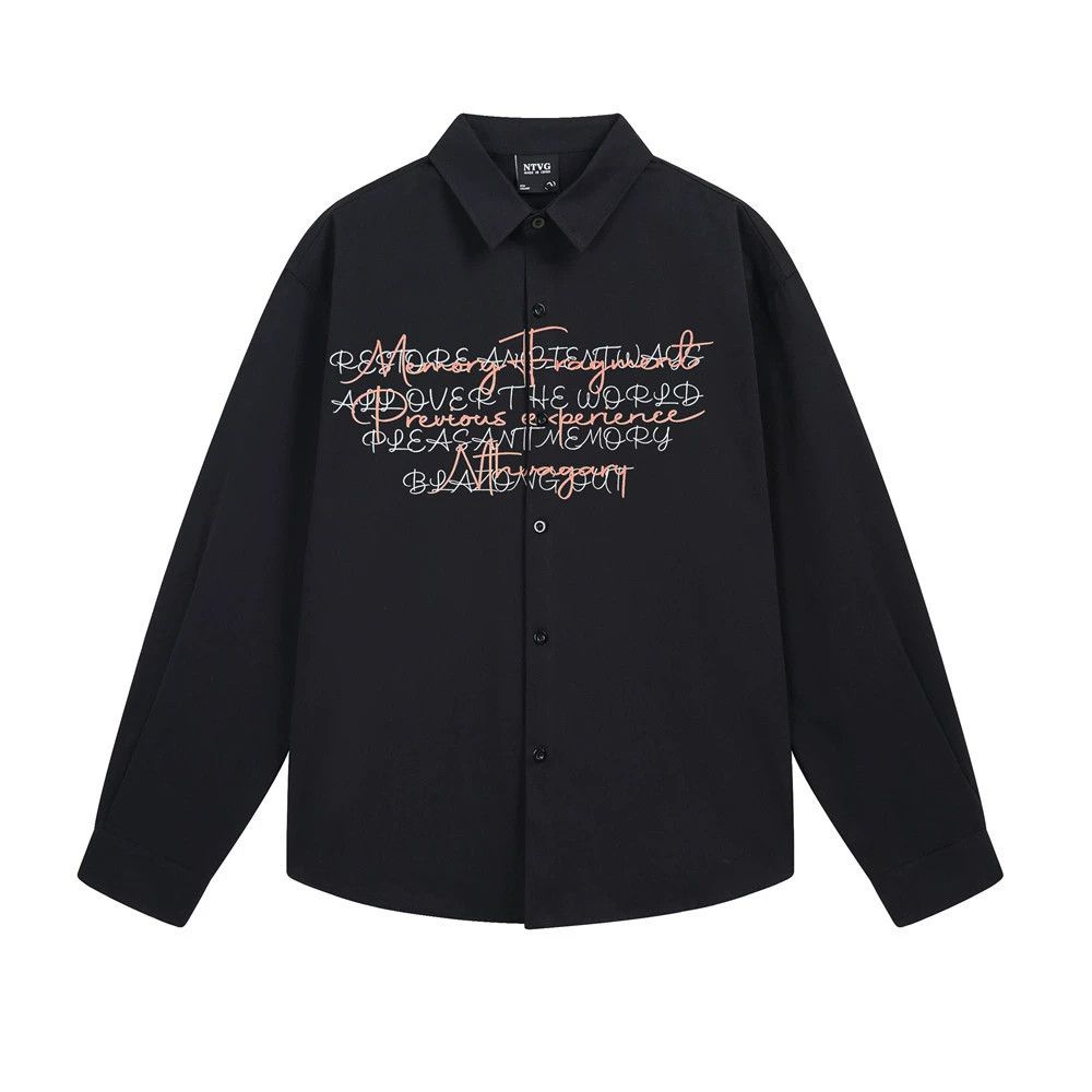 Vintage Loose retro men's casual letter print long-sleeved shirt Size US M / EU 48-50 / 2 - 1 Thumbnail