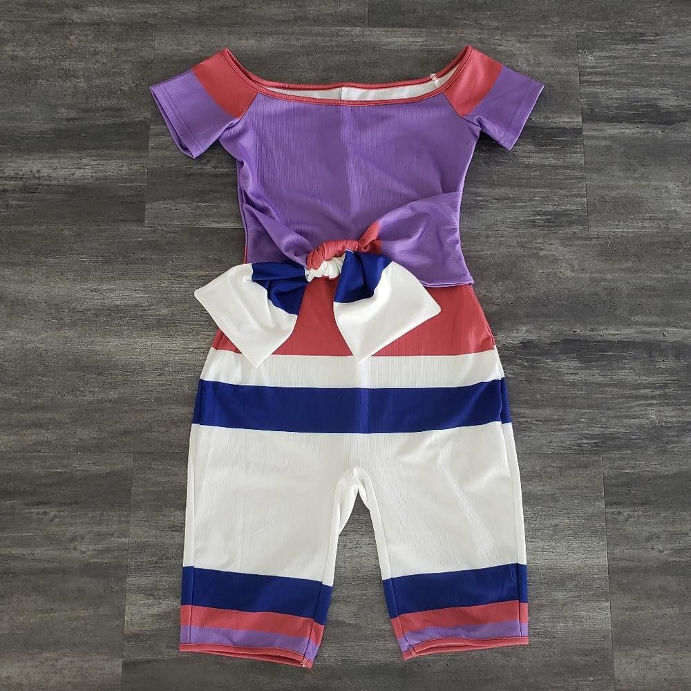 Designer Multicolored Stripe Front Tied Romper Size 28" / US 6 / IT 42 - 1 Thumbnail